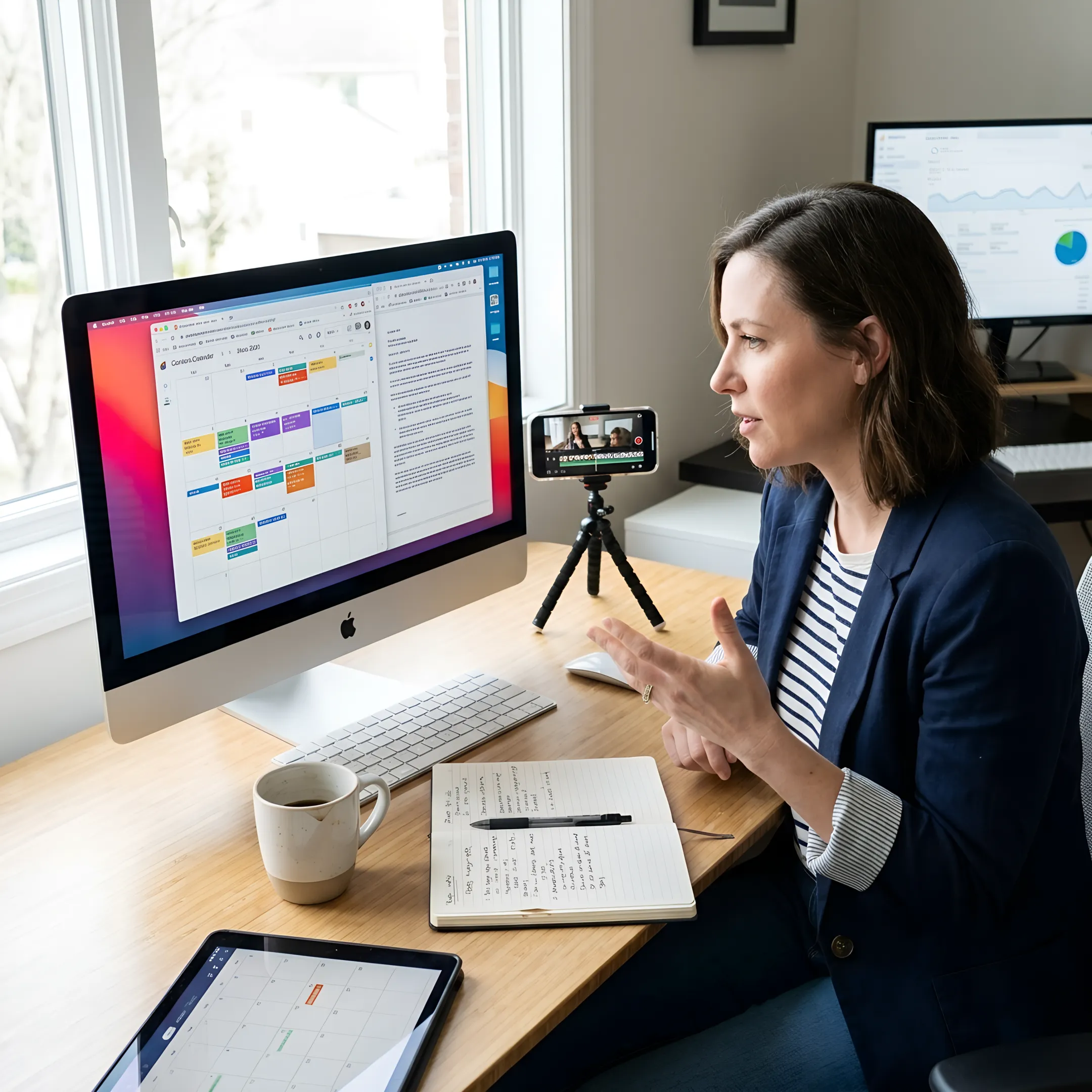 Consultant reviewing a social media content strategy