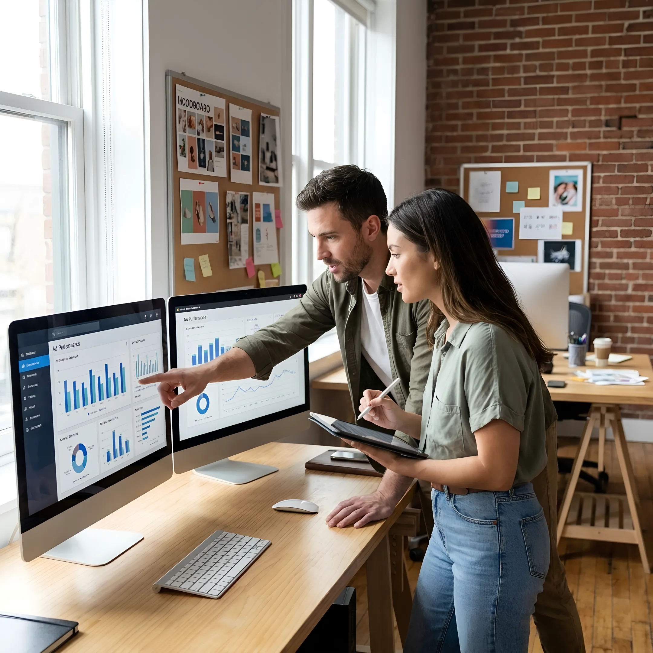 Marketing team reviewing a Facebook ad campaign