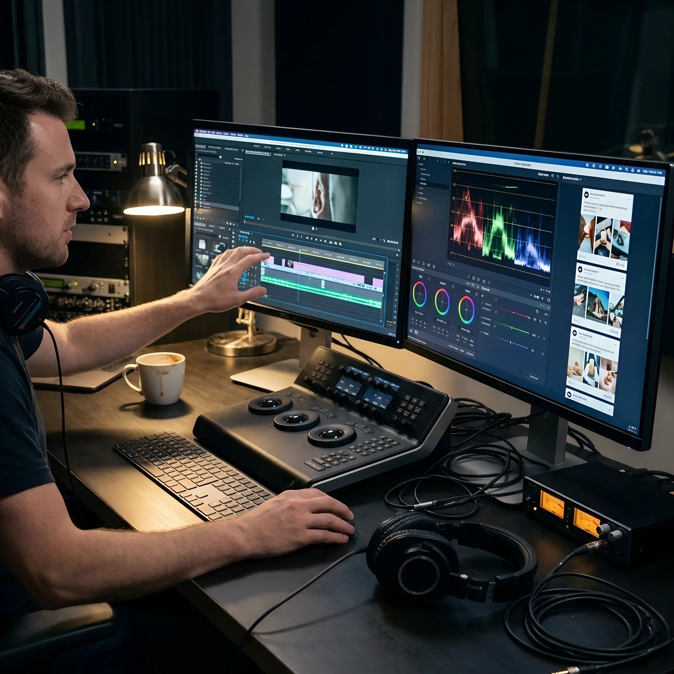 Editor preparing social video ad variations