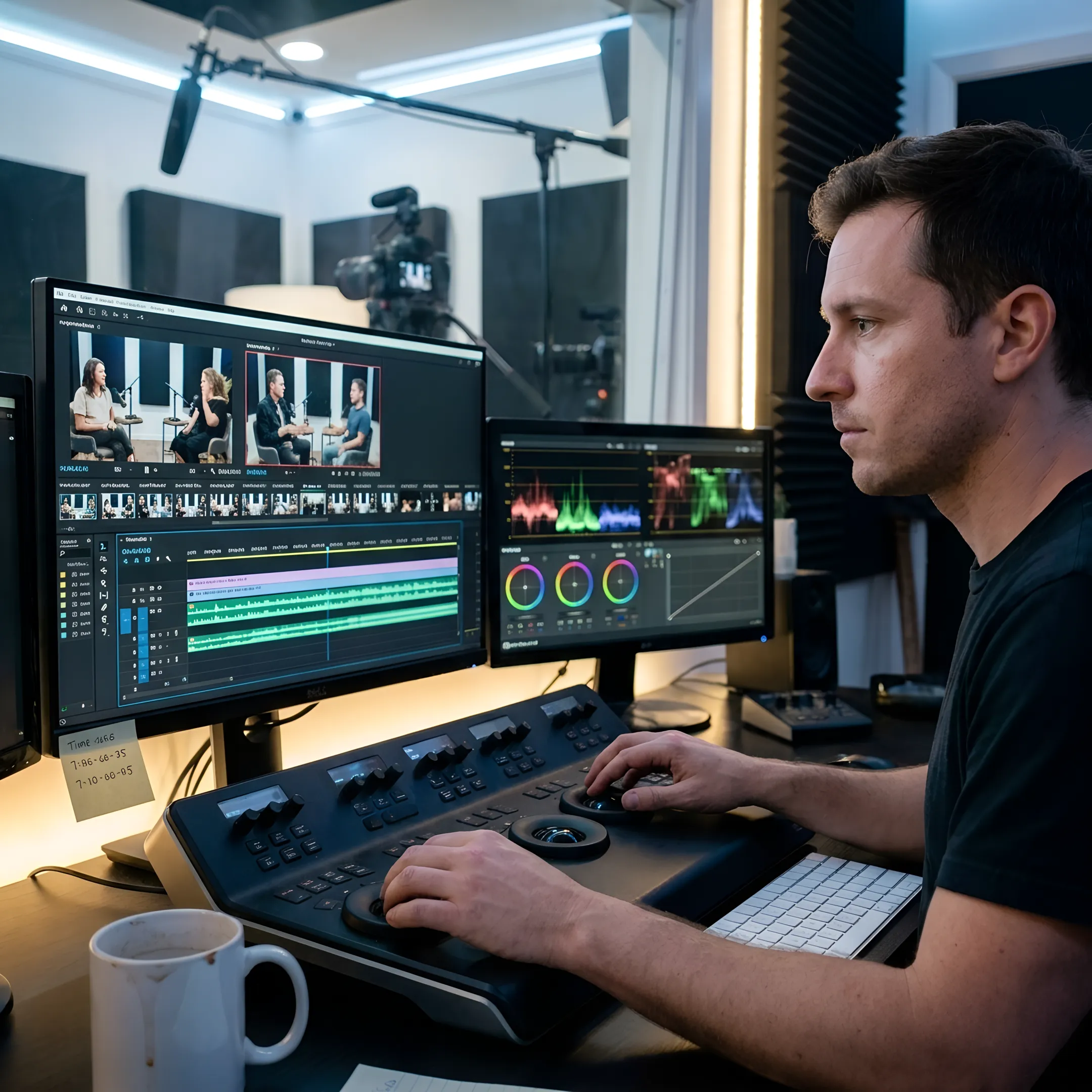 Producer reviewing a podcast video edit