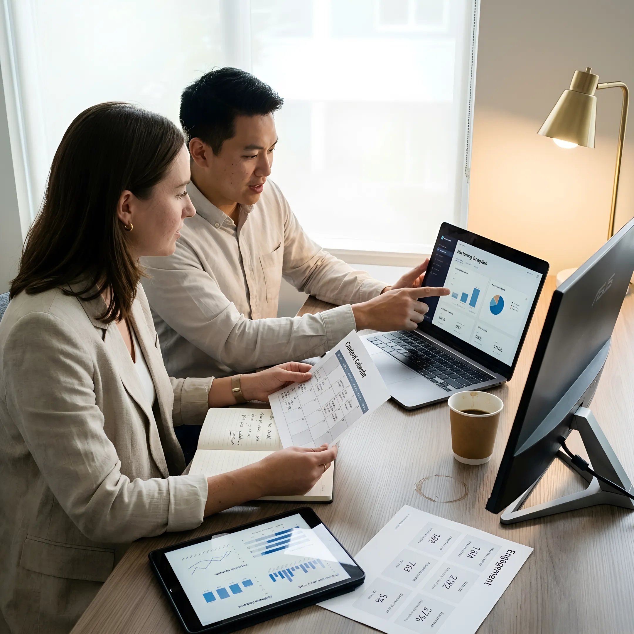 Marketing consultant reviewing a growth plan with a business owner