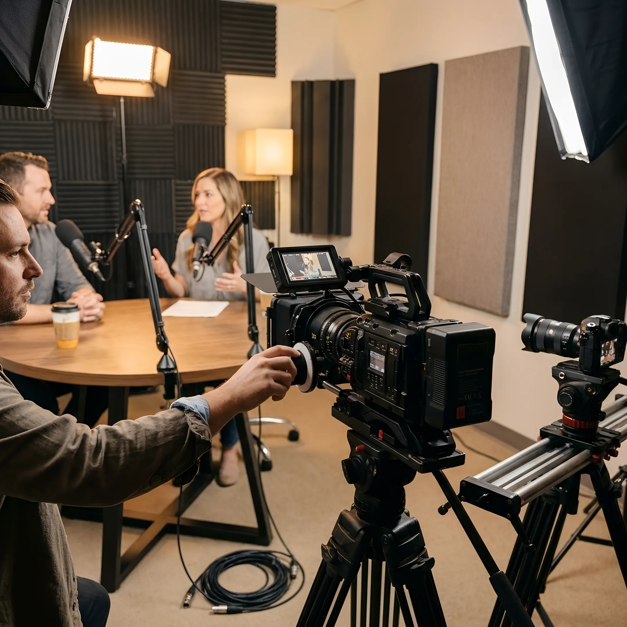 Producer filming a branded video podcast