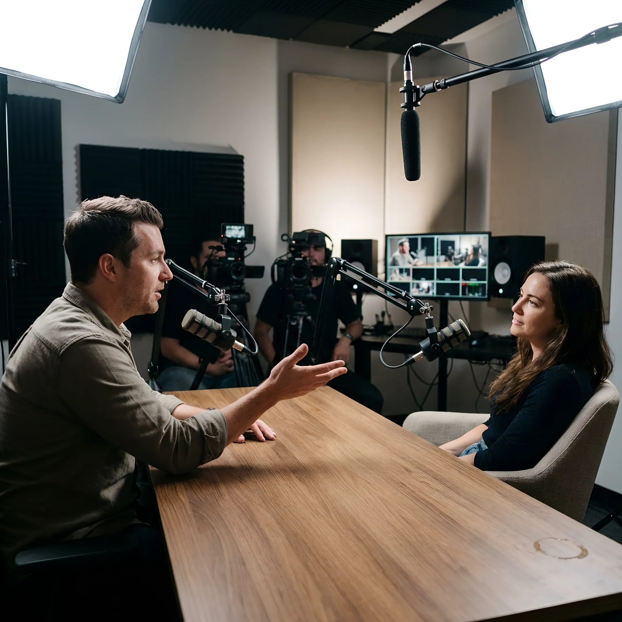 B2B podcast team recording a video interview