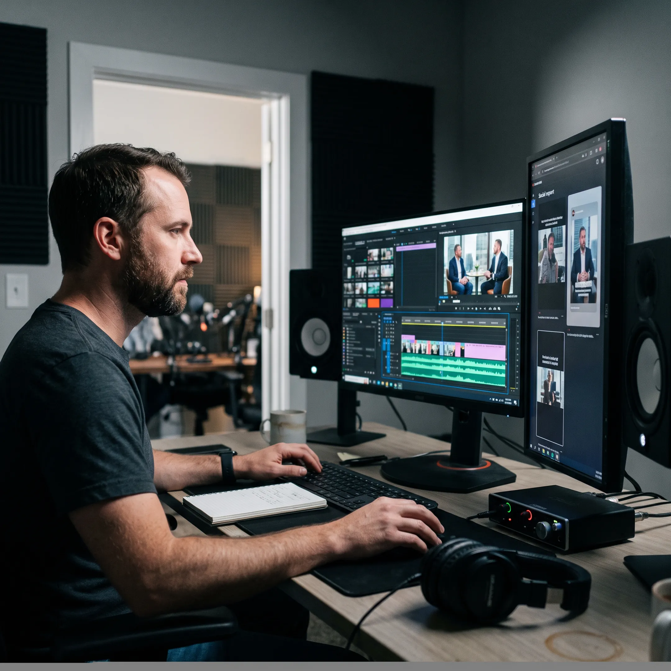 Producer editing B2B podcast content