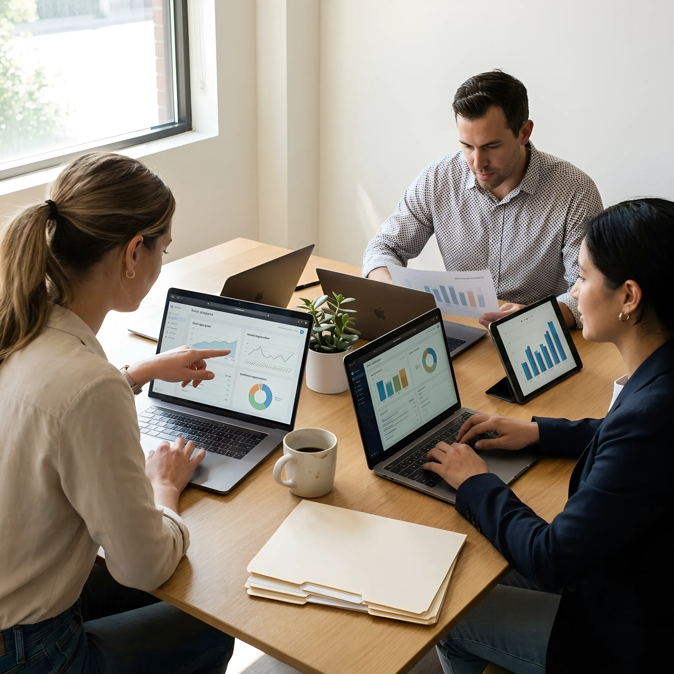 Marketing team reviewing an email campaign strategy