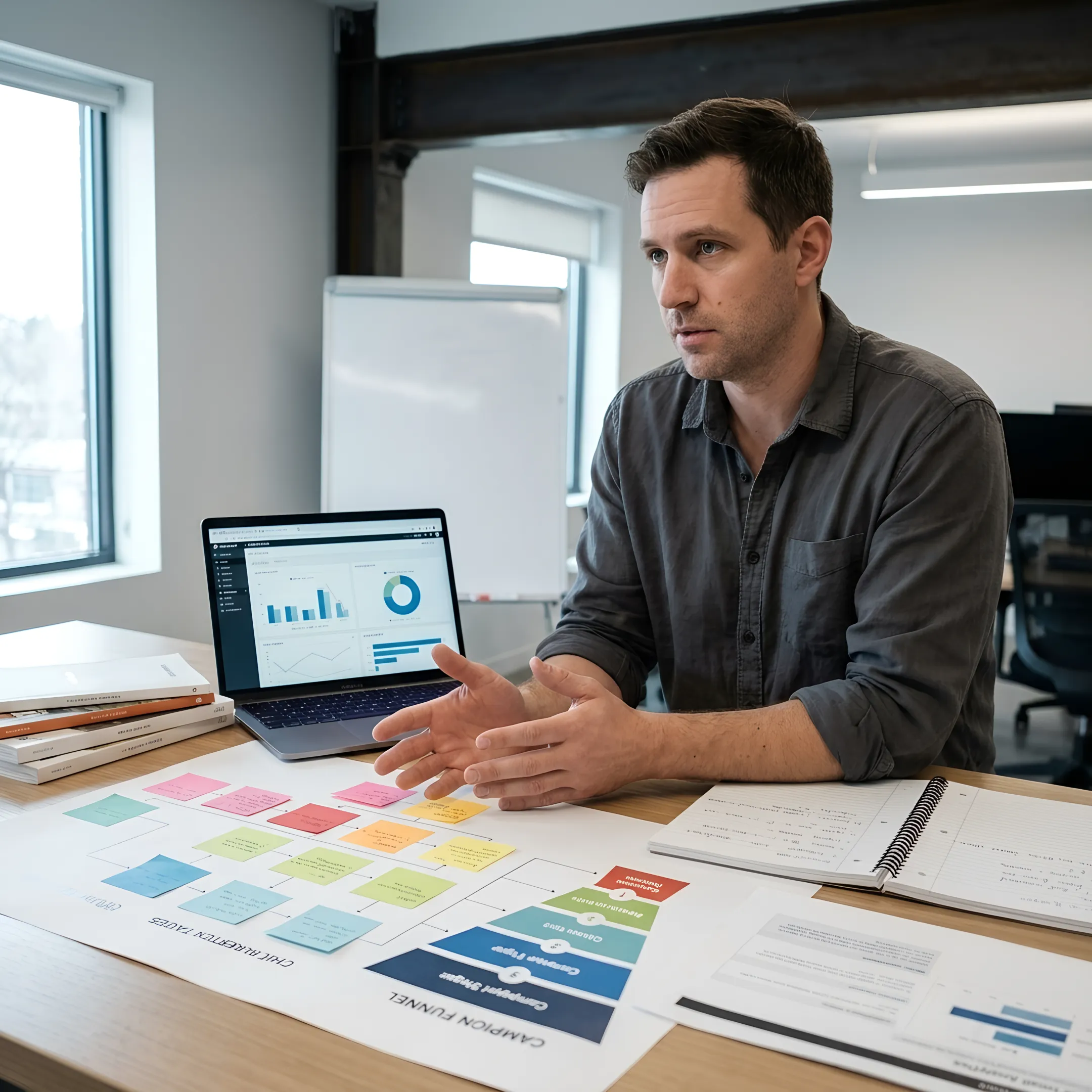 Email marketing specialist planning a customer journey
