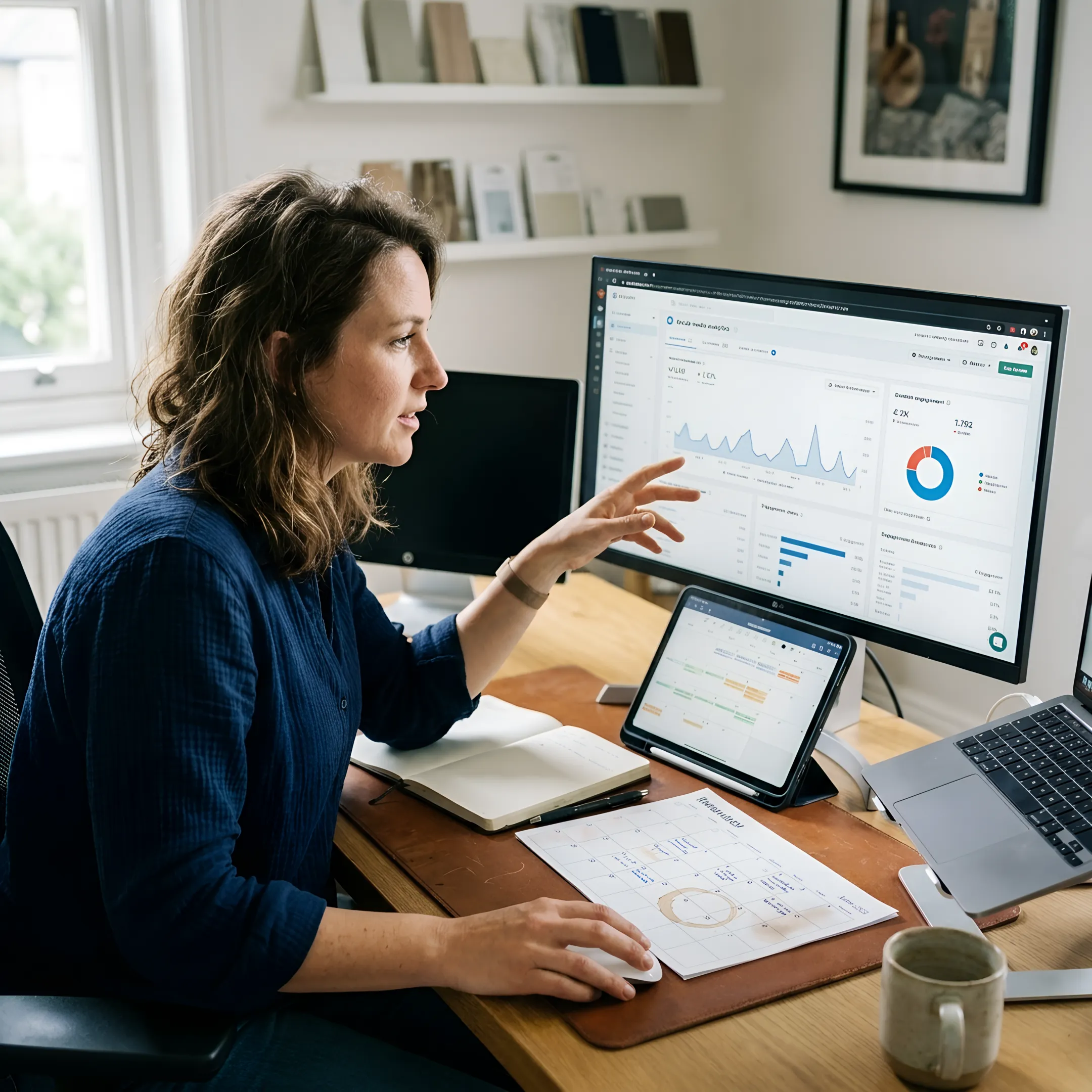 Business owner reviewing a social media marketing strategy