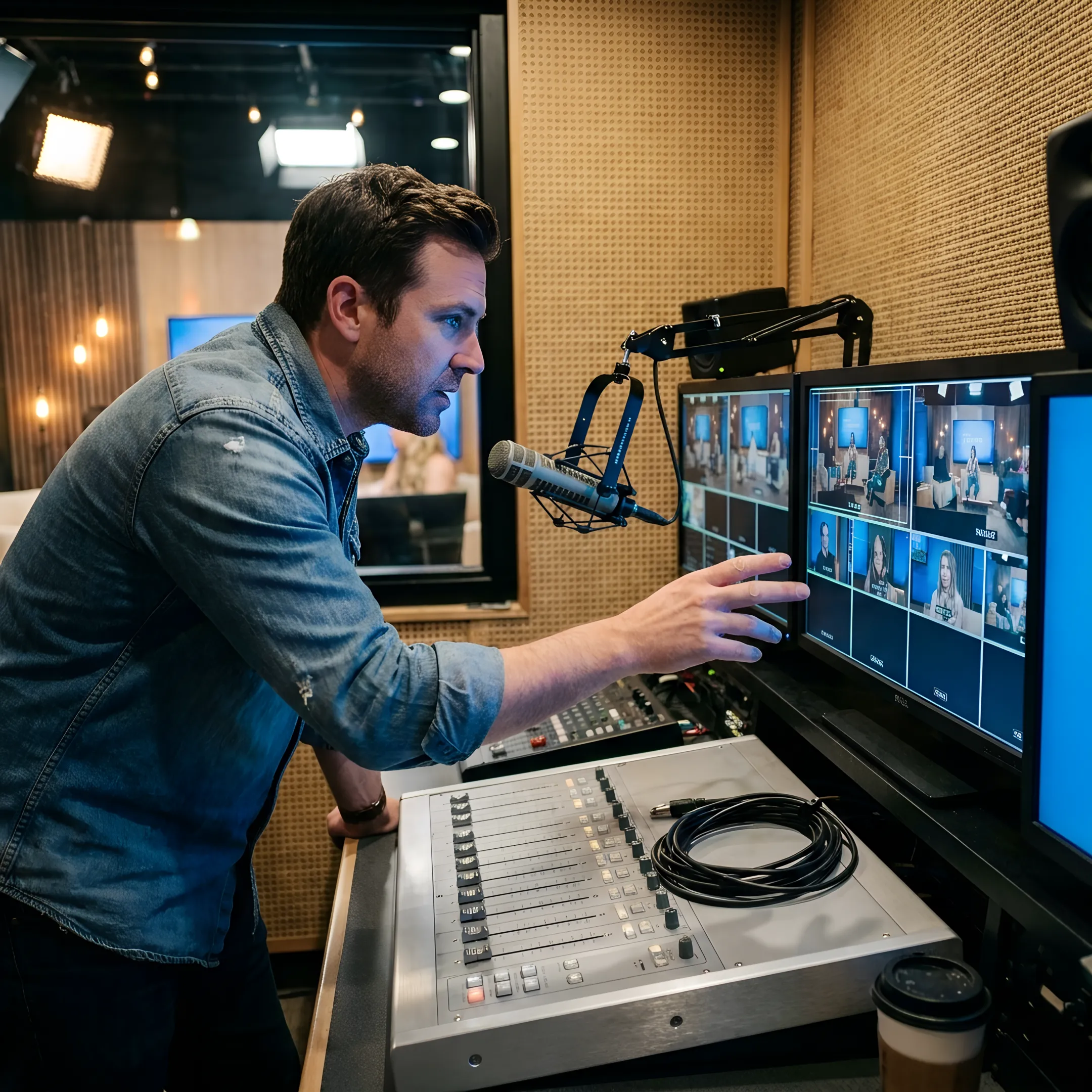 Producer reviewing a multi-camera video shoot