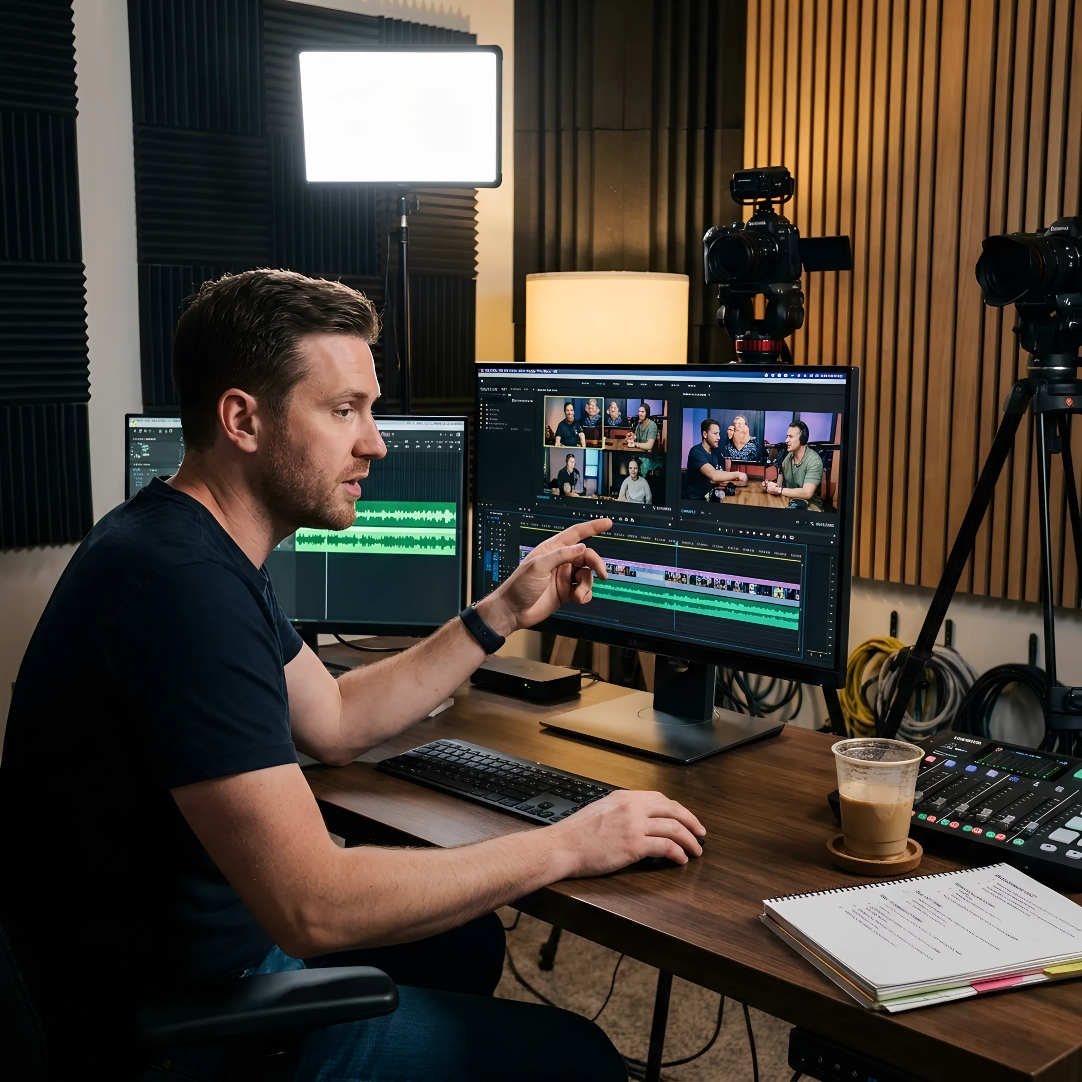Producer reviewing video footage with a creator