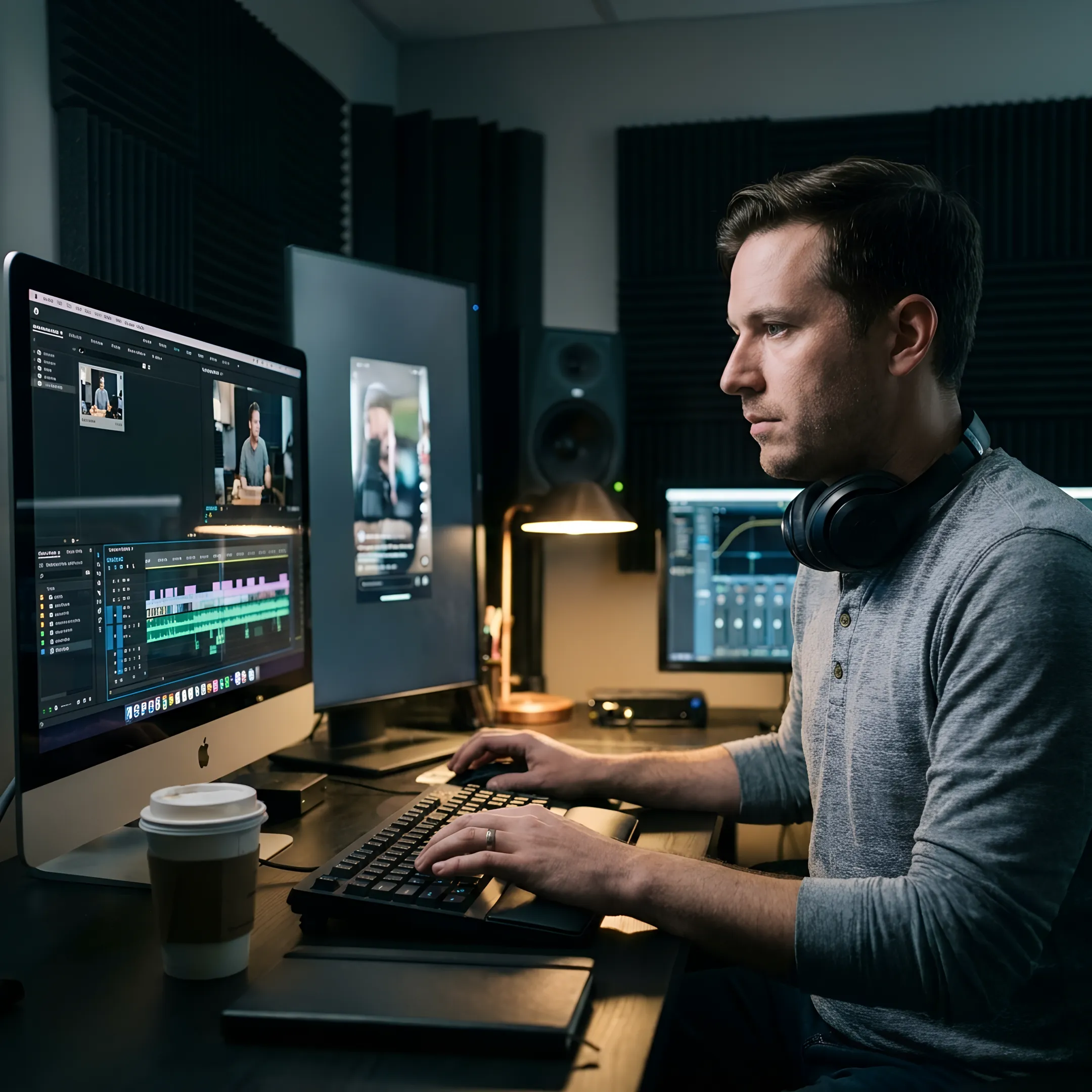 Producer reviewing edited video content