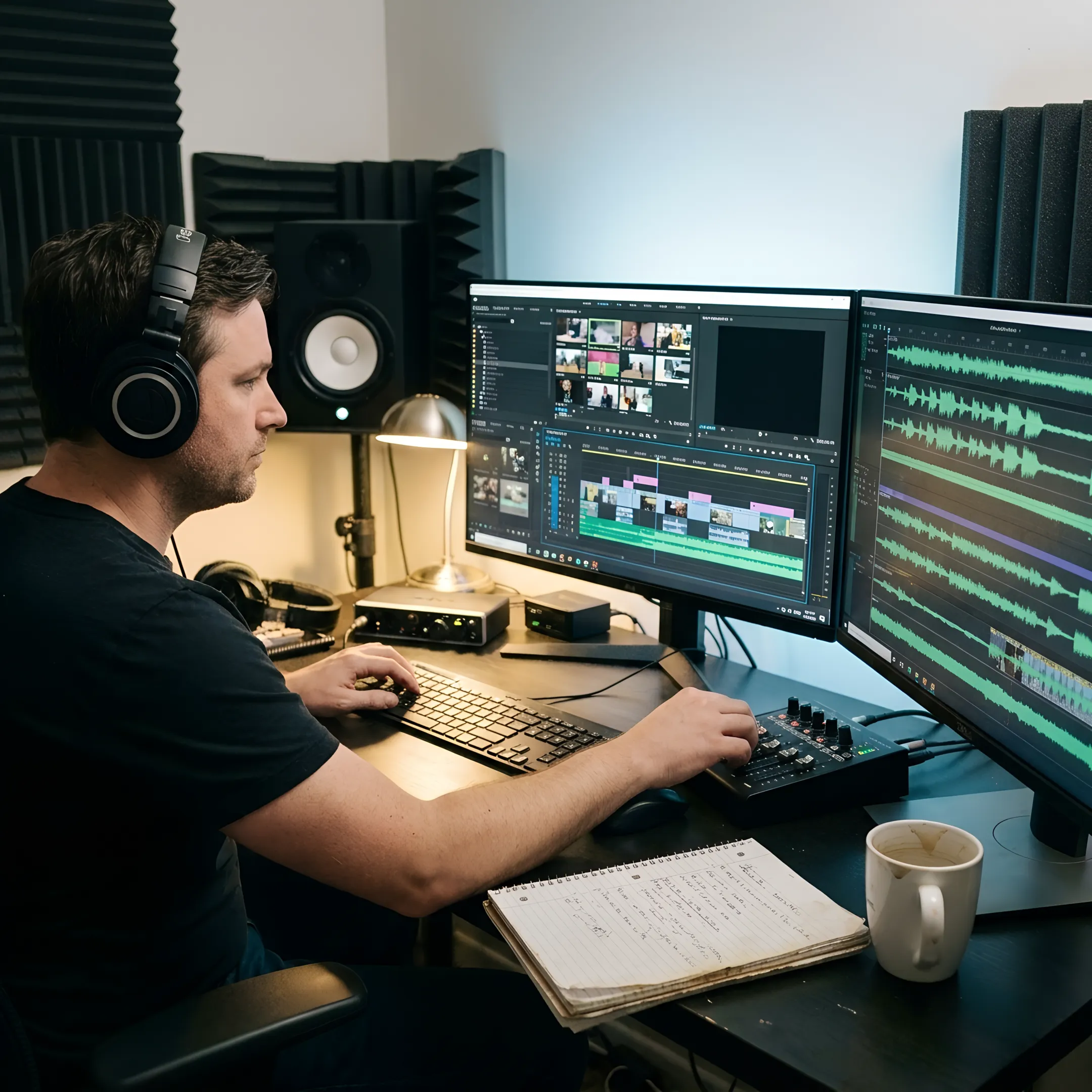 Podcast editor reviewing a multi-camera episode timeline