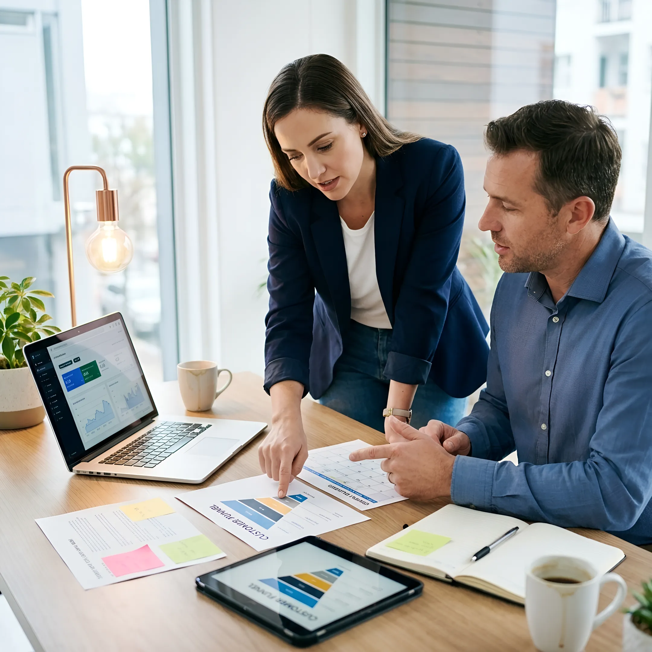 Consultant mapping a marketing funnel and content plan