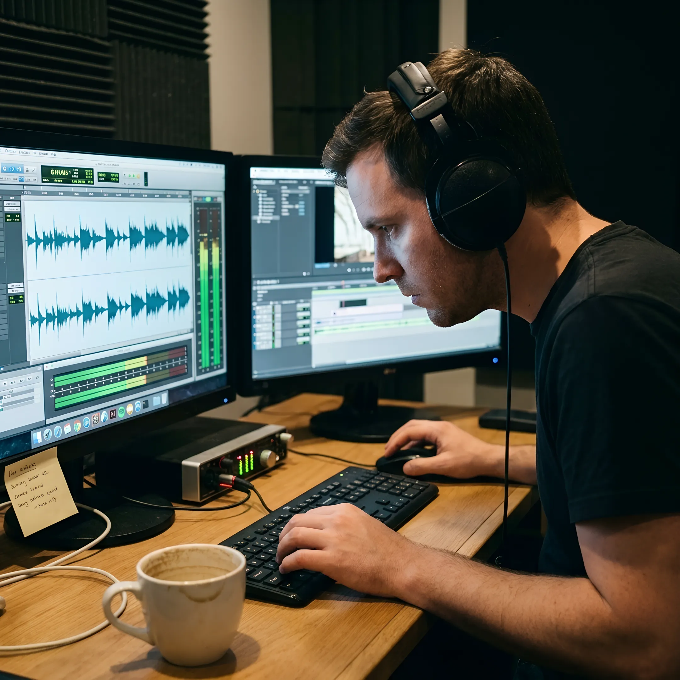 Producer reviewing cleaned audio tracks