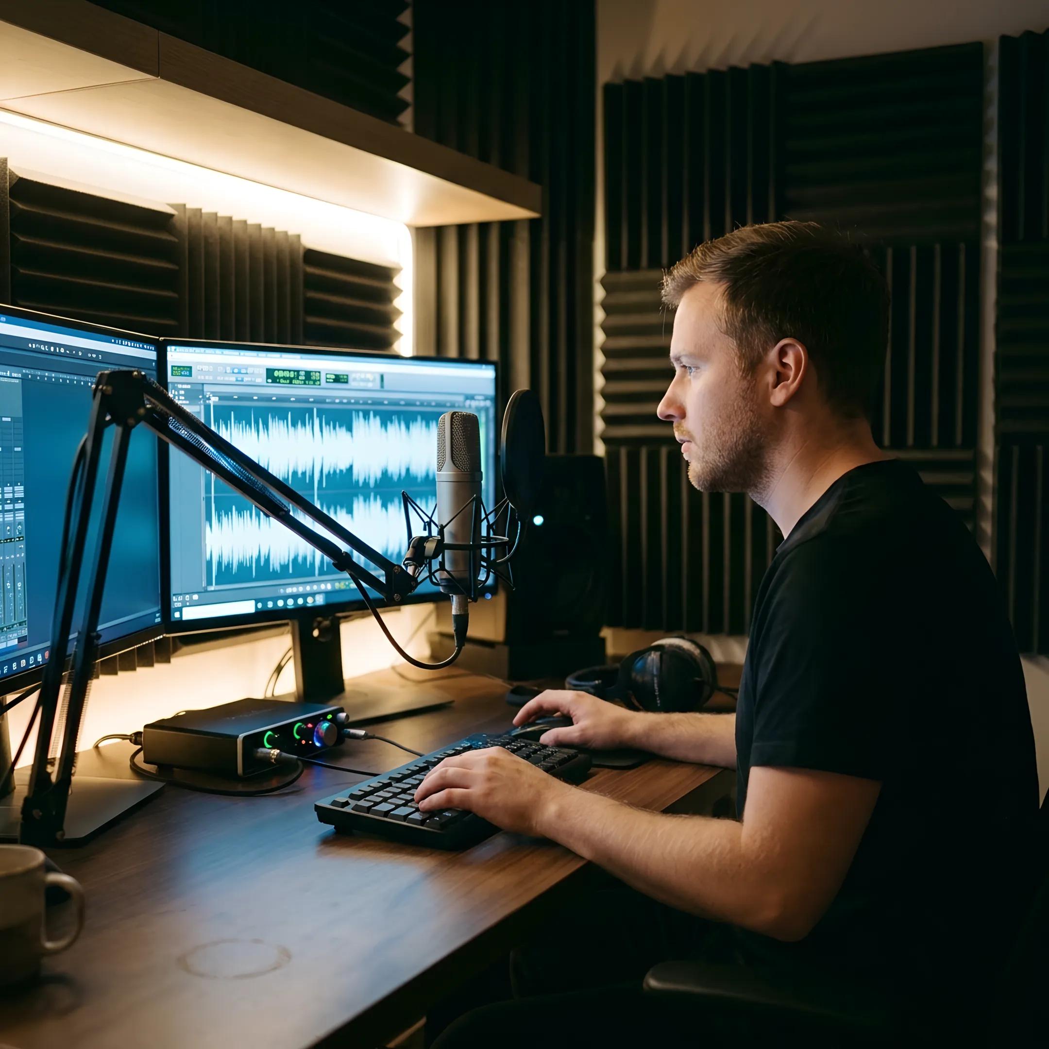 Audio engineer cleaning up podcast audio