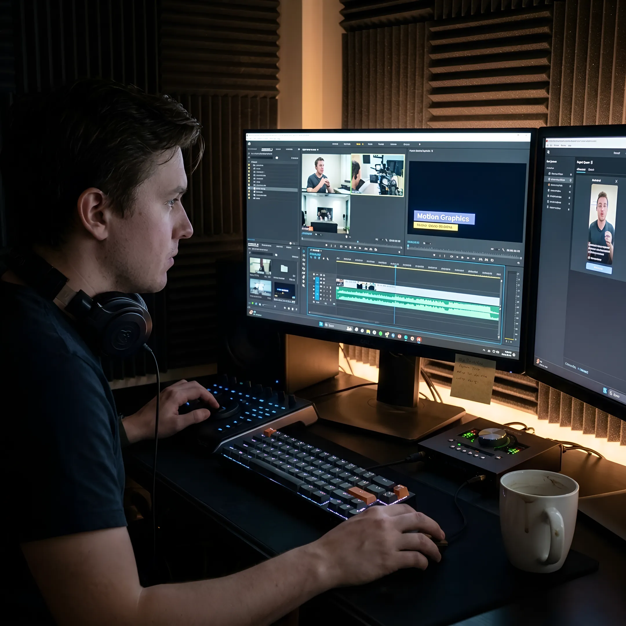 Producer editing business video footage