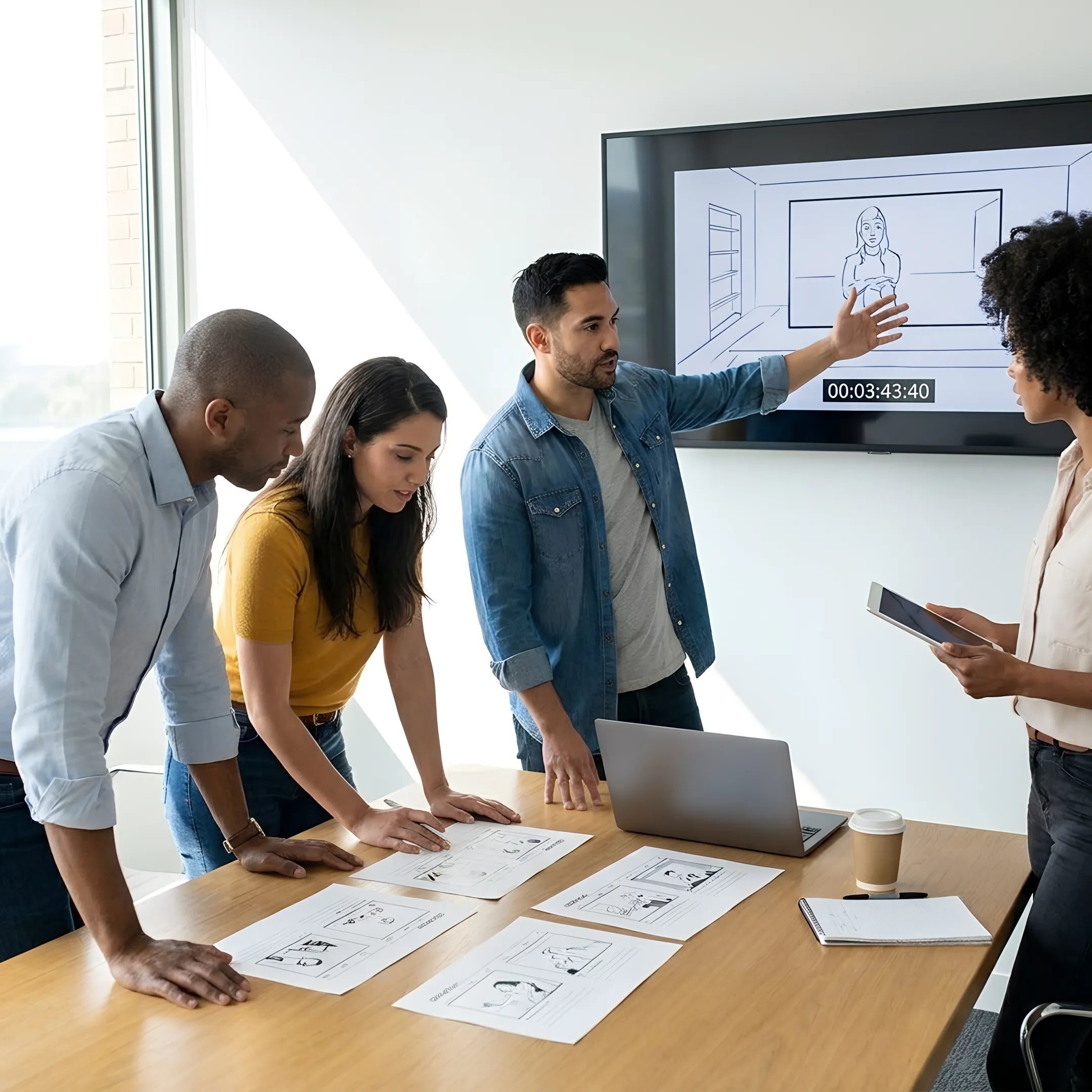 Business team reviewing video production concepts