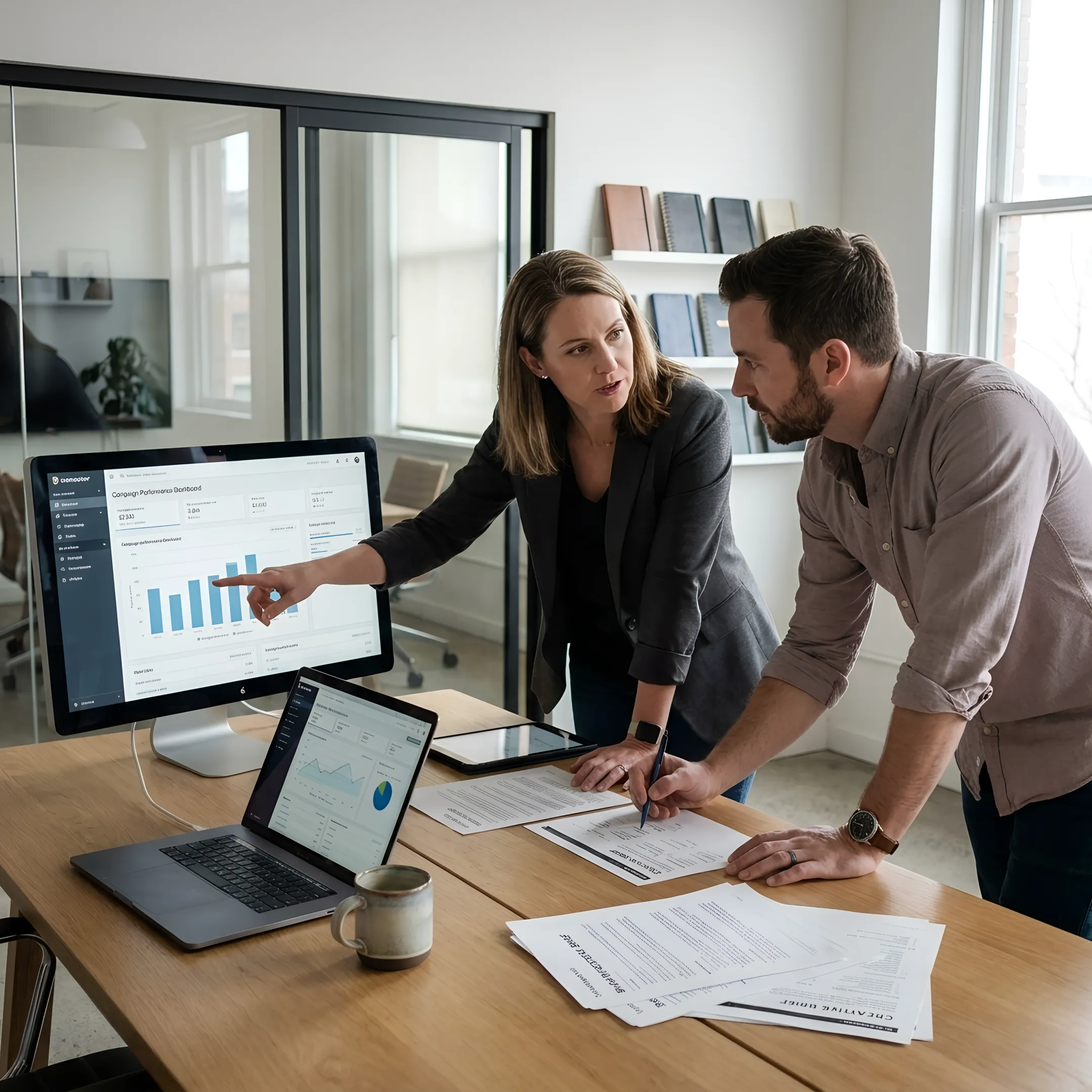 Marketing professionals comparing agency strategies