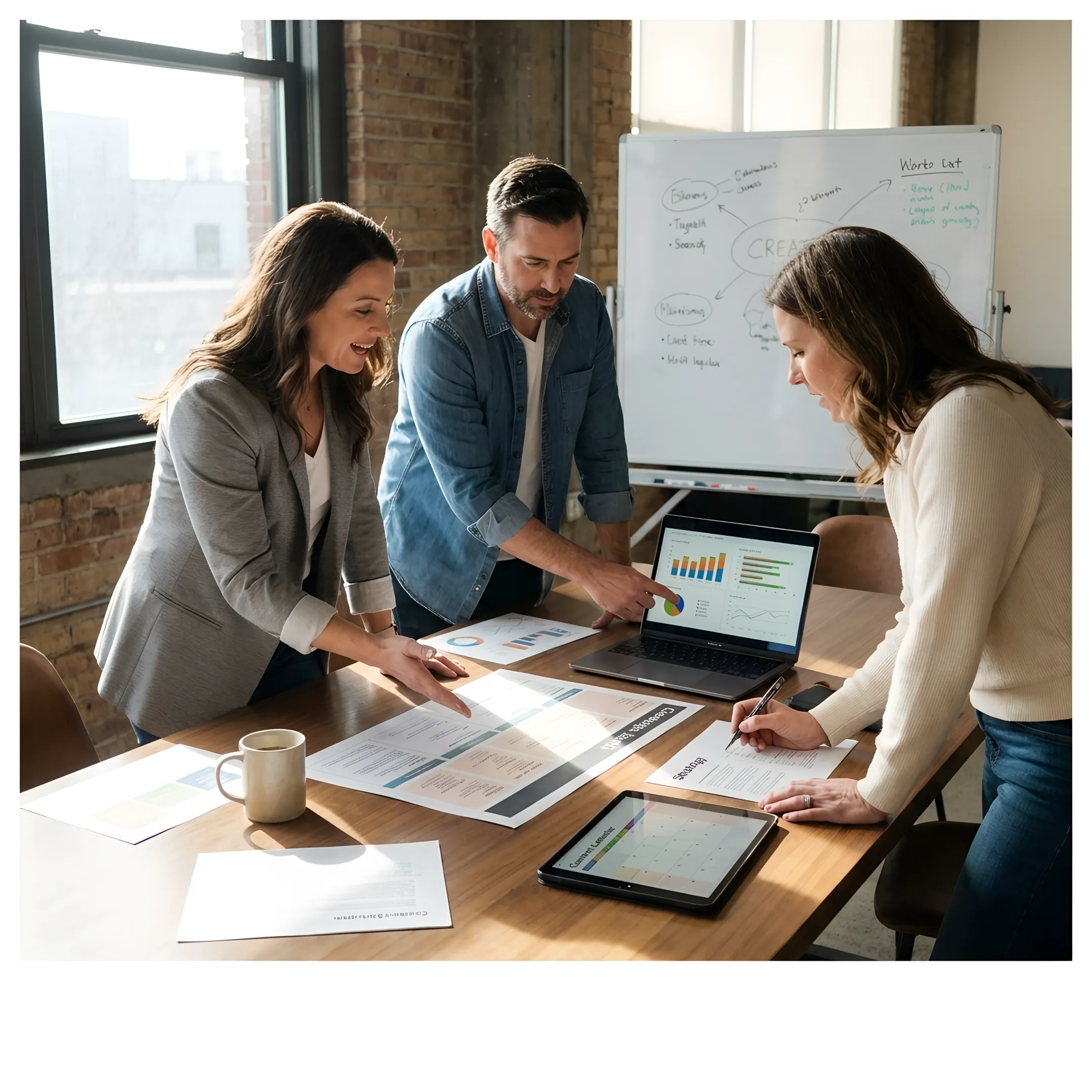 Business leaders reviewing brand marketing strategy