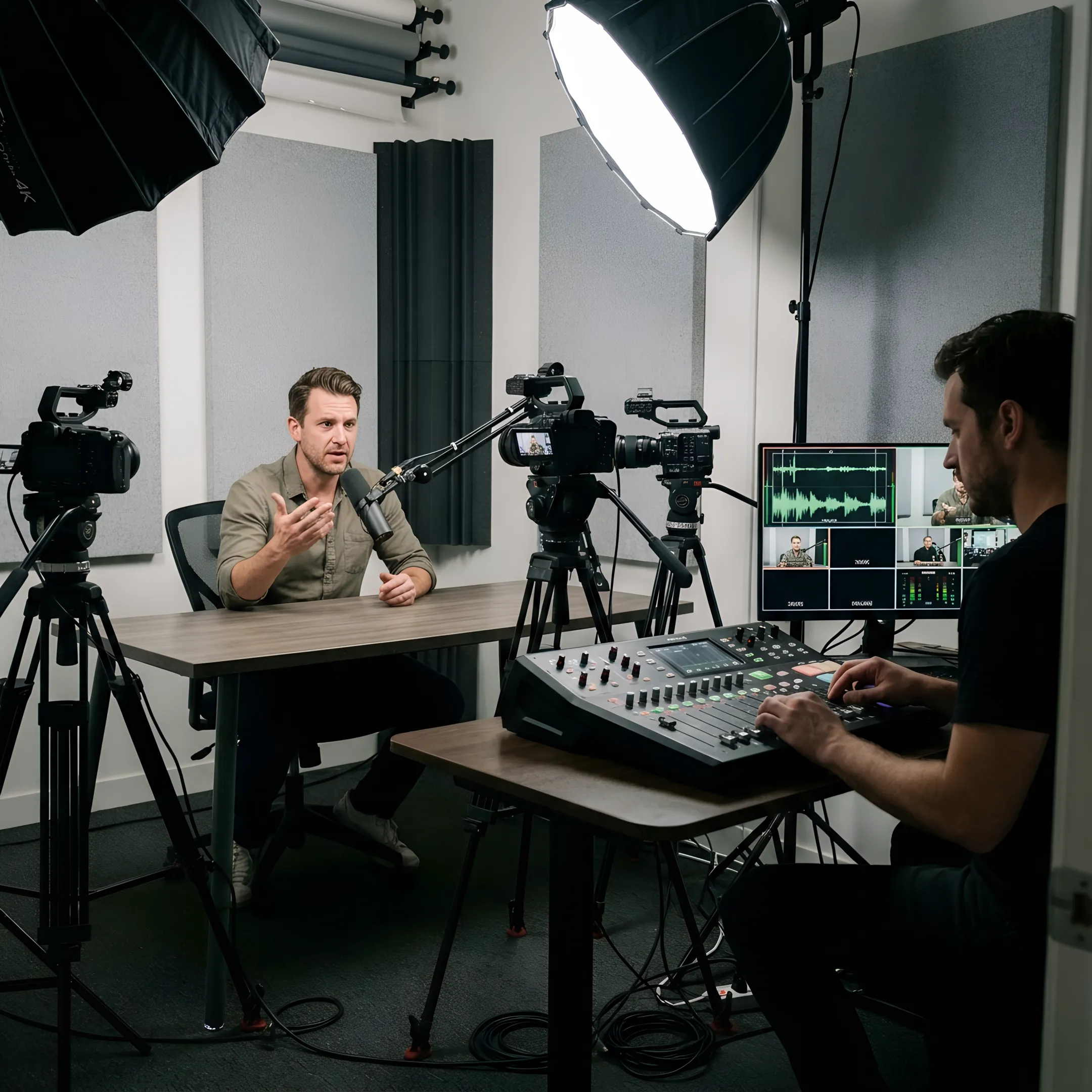 Content creator recording a multi-camera podcast