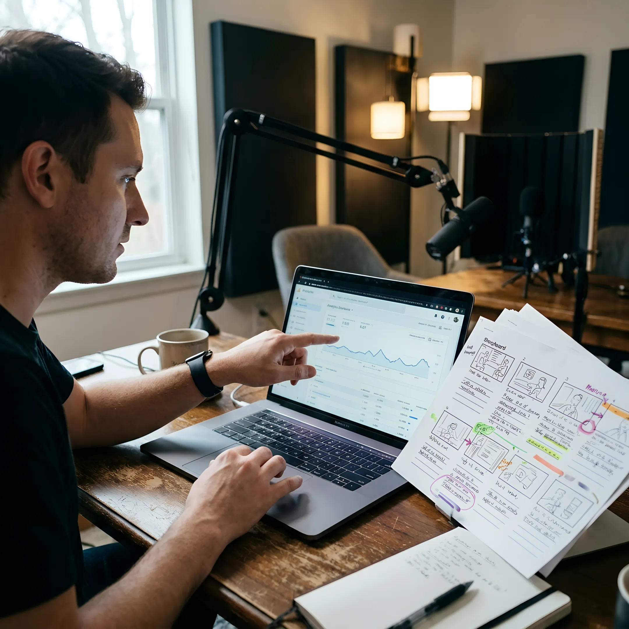 Producer reviewing content strategy with creator