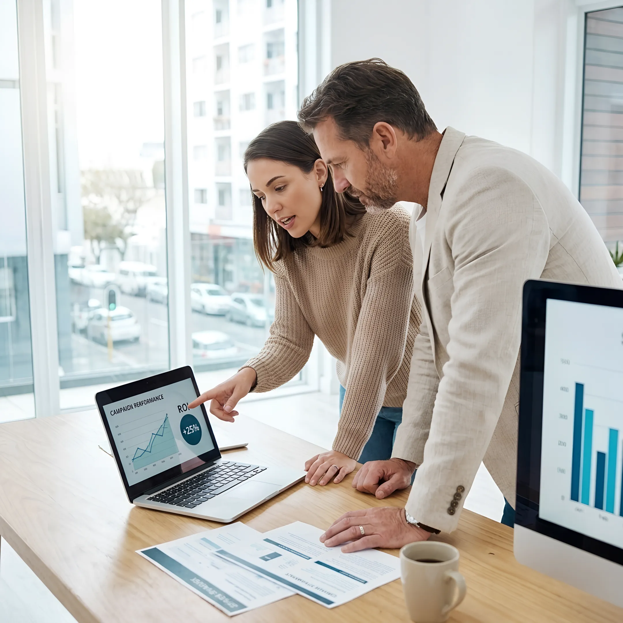Marketing consultant reviewing digital campaign analytics
