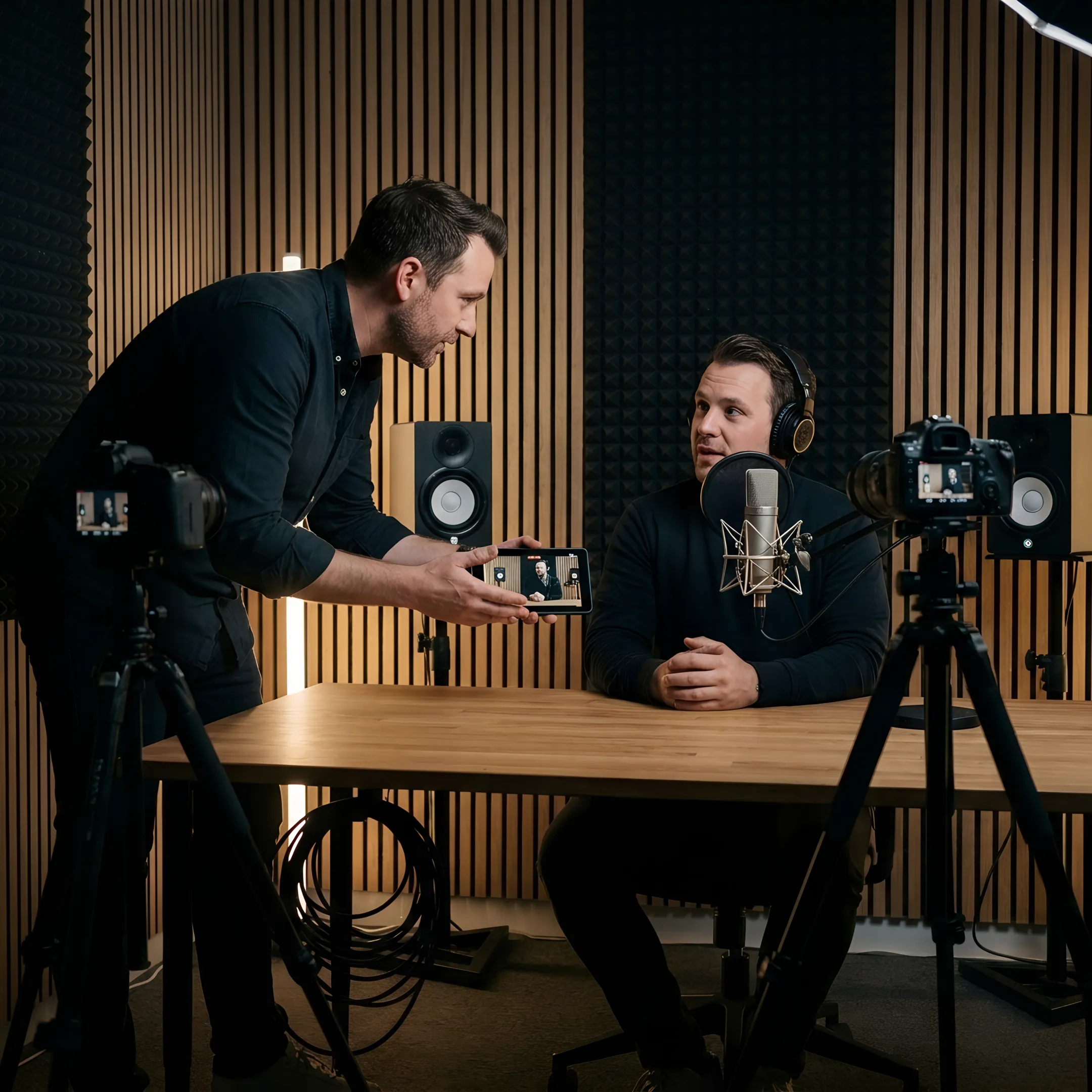 Producer guiding a branded content recording