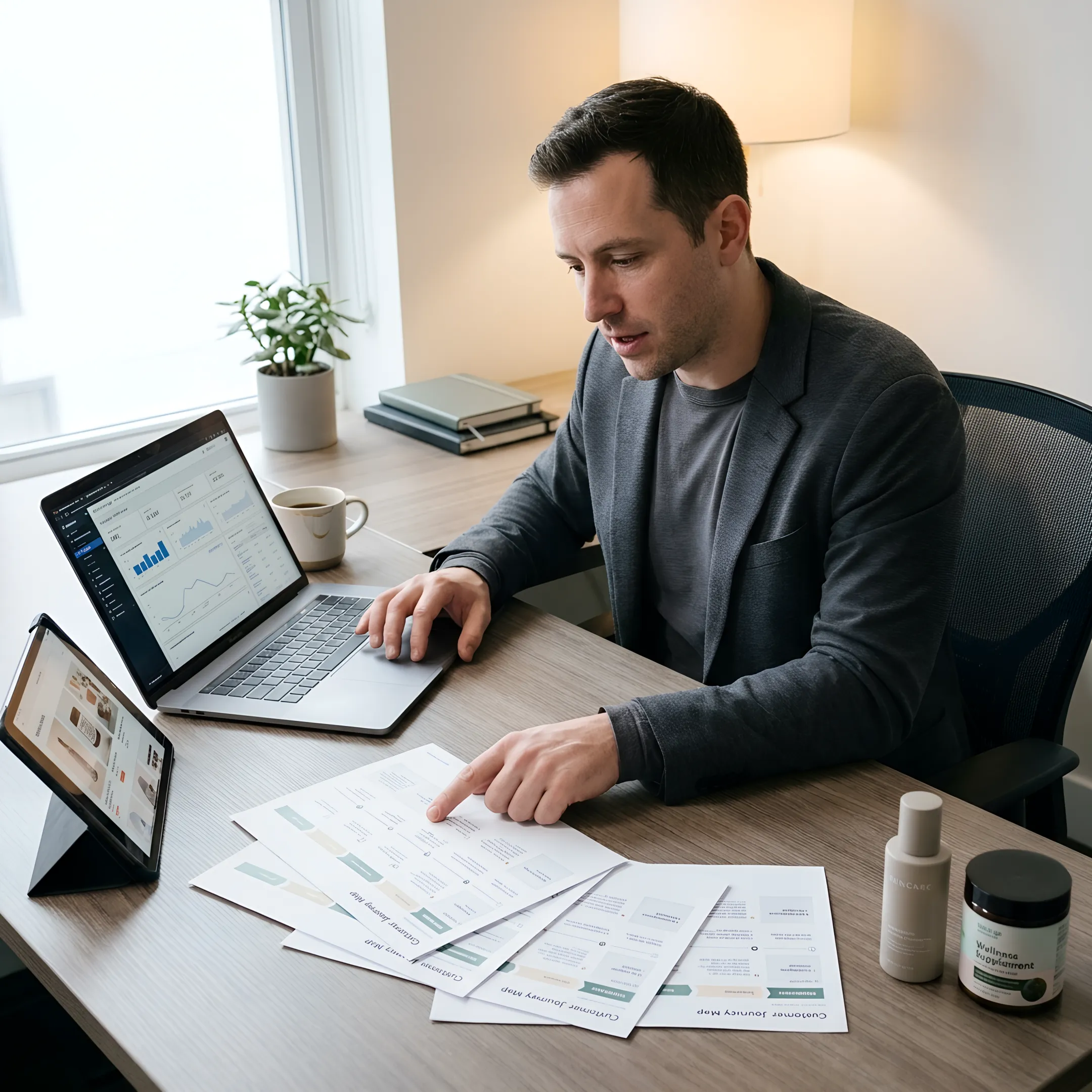 Marketing consultant reviewing an e-commerce growth strategy