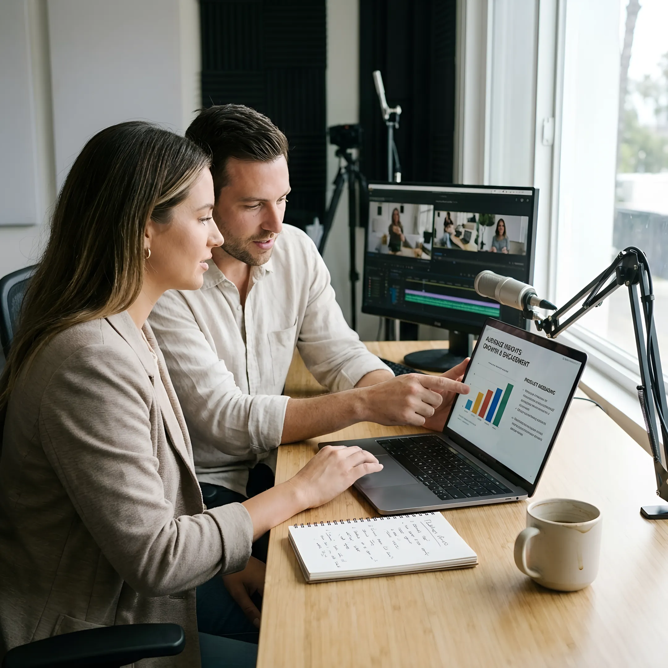 Creator and brand manager reviewing campaign content