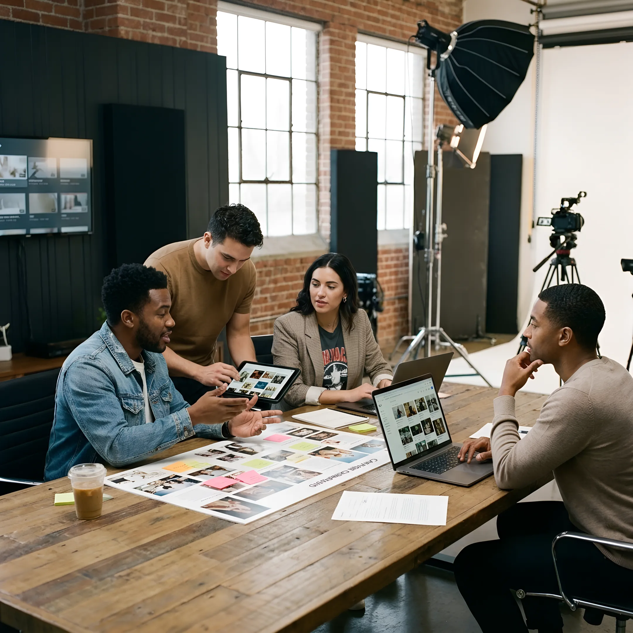 Brand team planning an influencer campaign in a Los Angeles studio