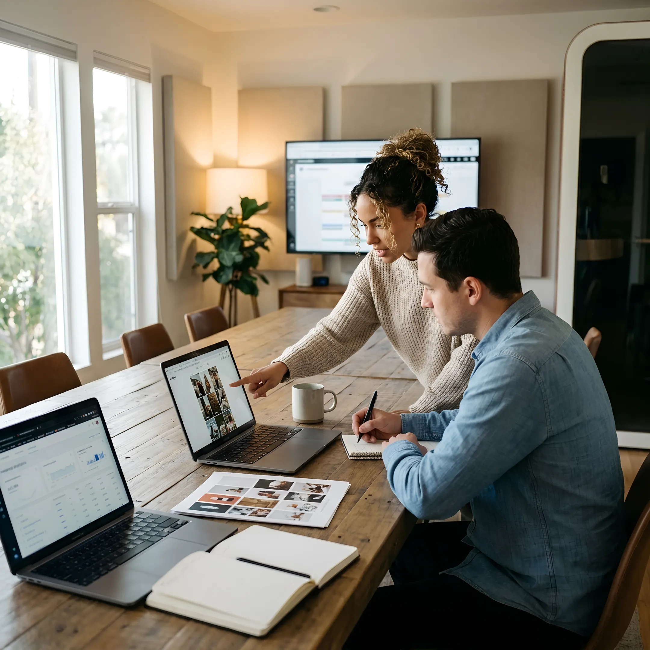 Marketing team reviewing Instagram campaign content