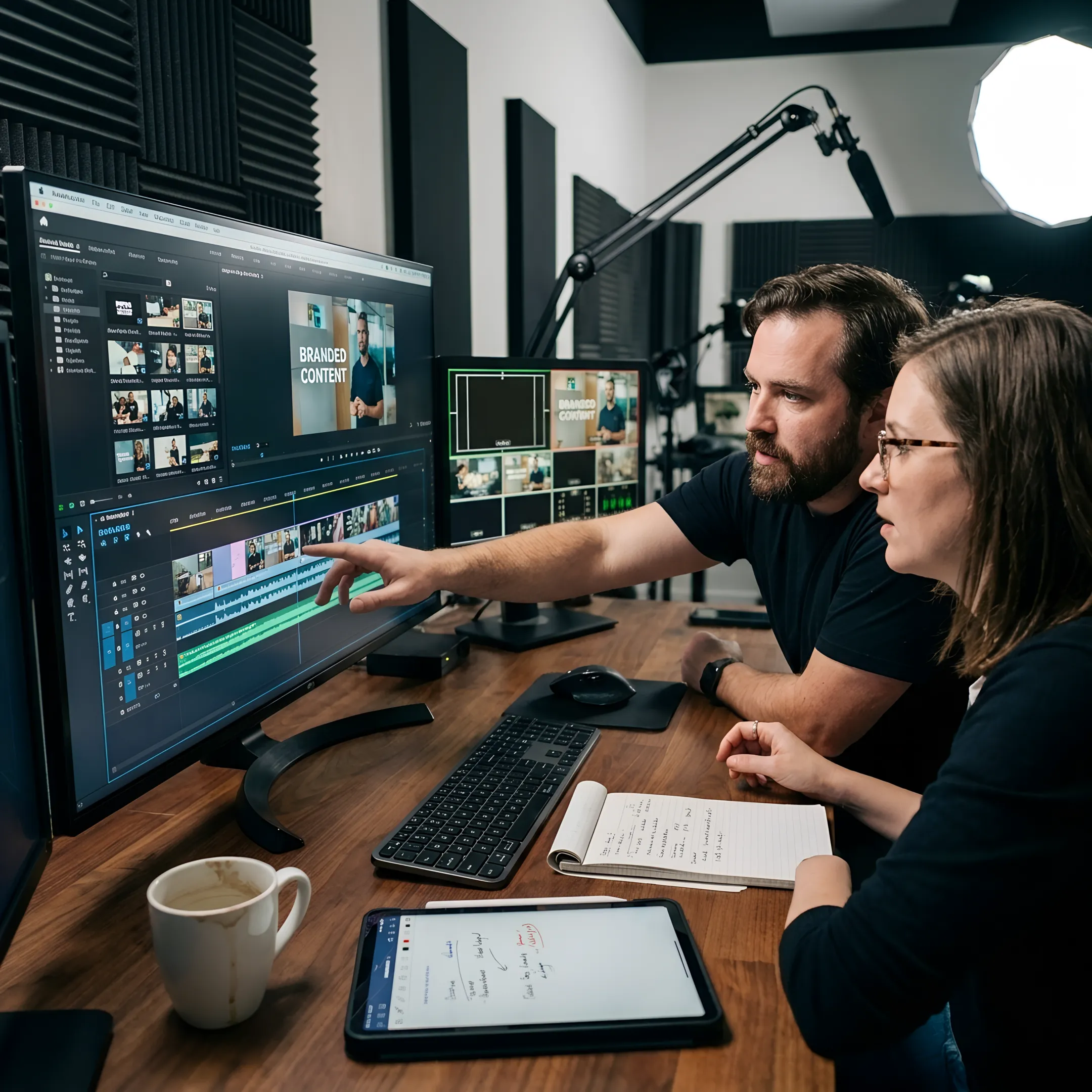 Producer reviewing branded video footage