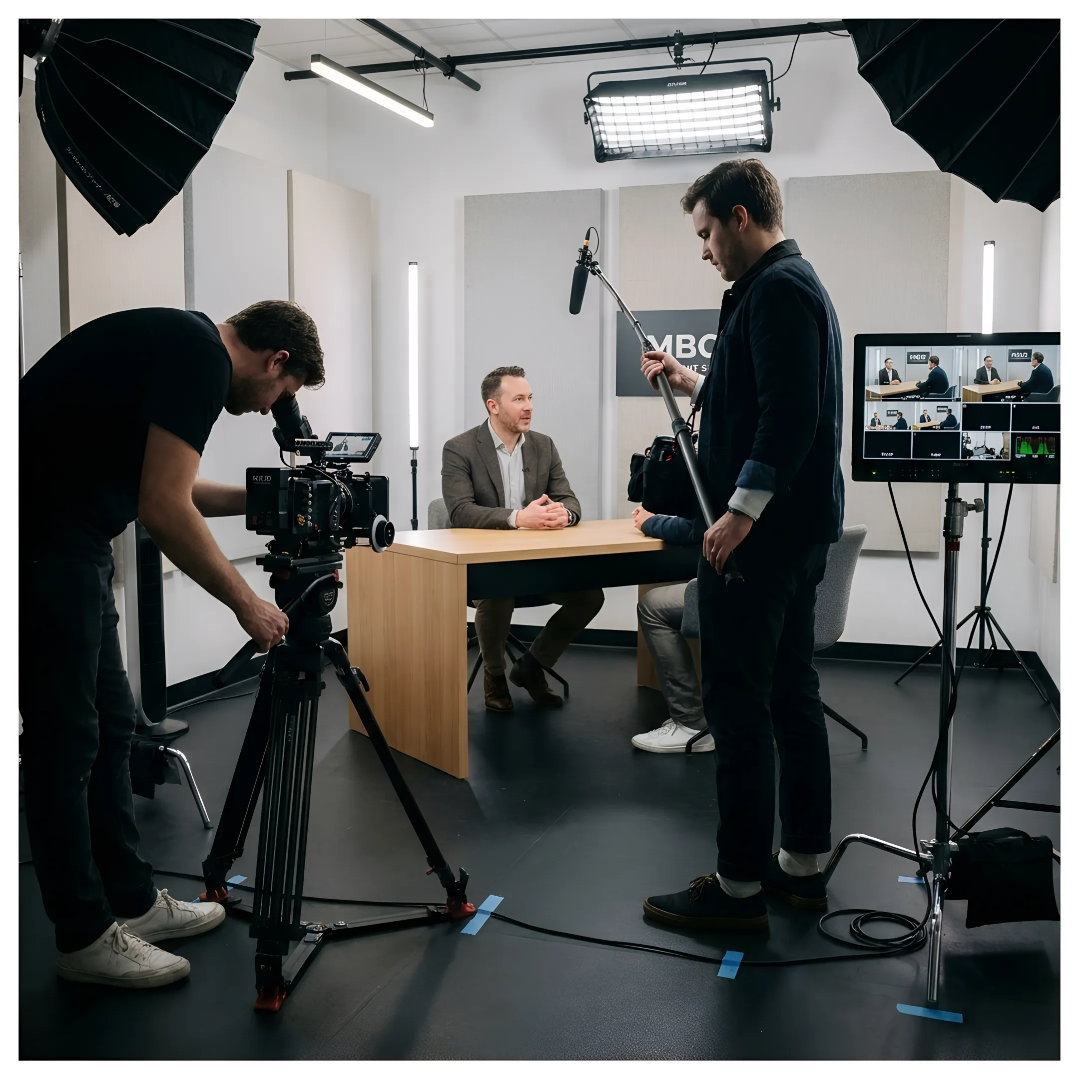 Production team filming branded marketing content