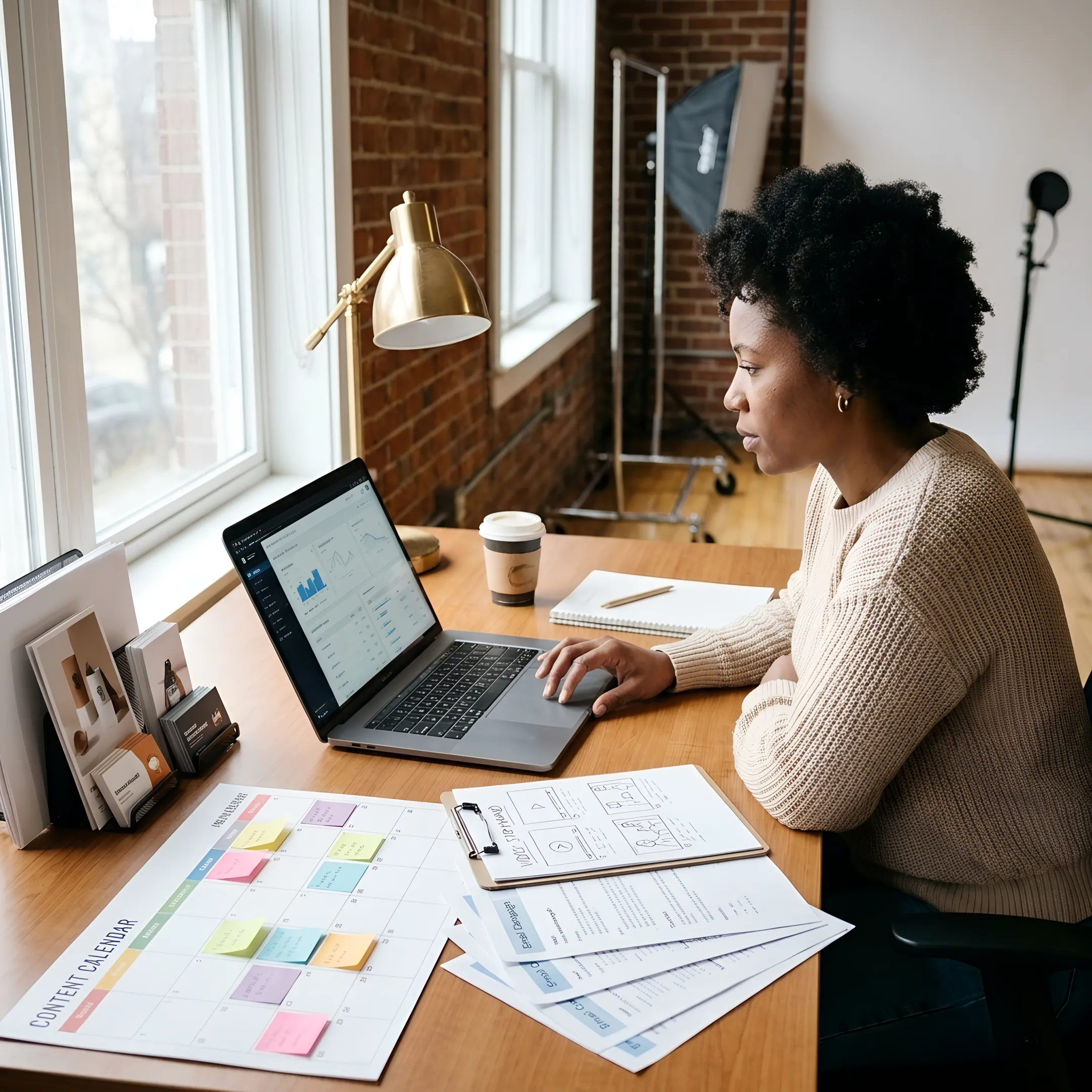 Marketing strategist reviewing content and campaign performance