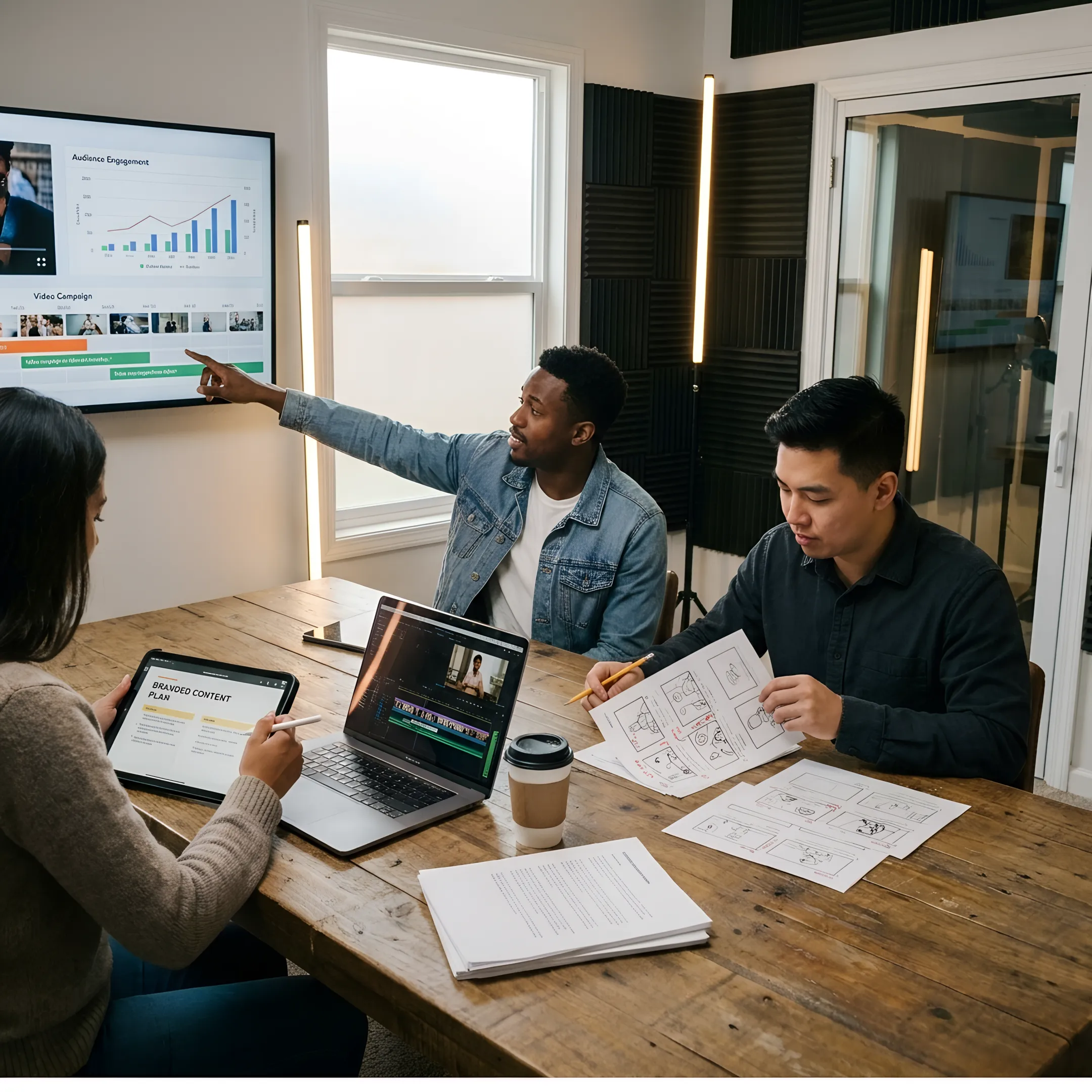 Creative team reviewing a brand campaign