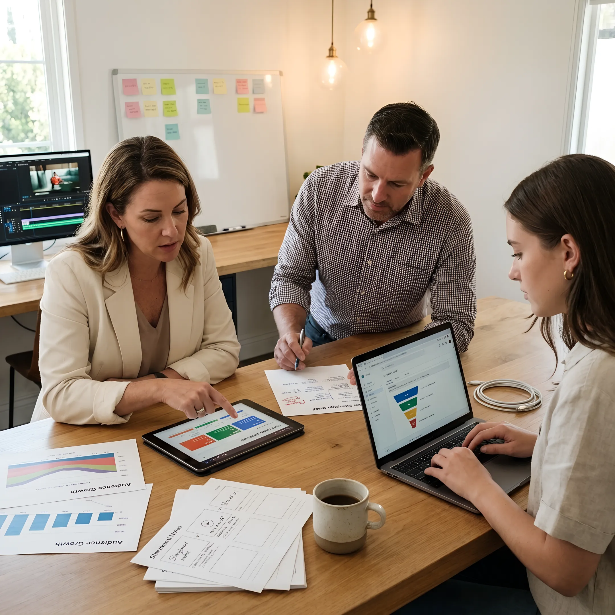 Marketing team planning startup content and campaigns