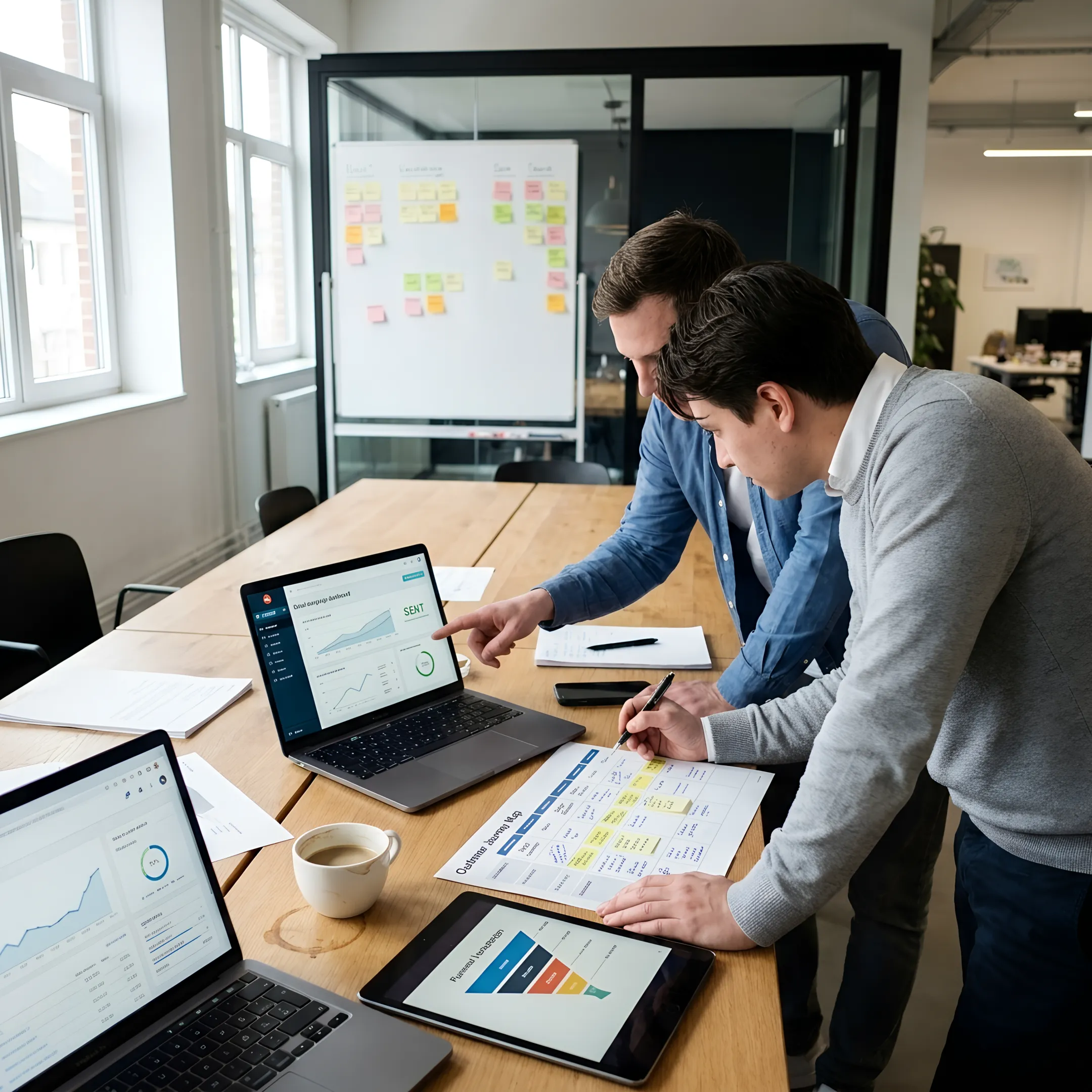 Marketing team reviewing B2B email campaign performance