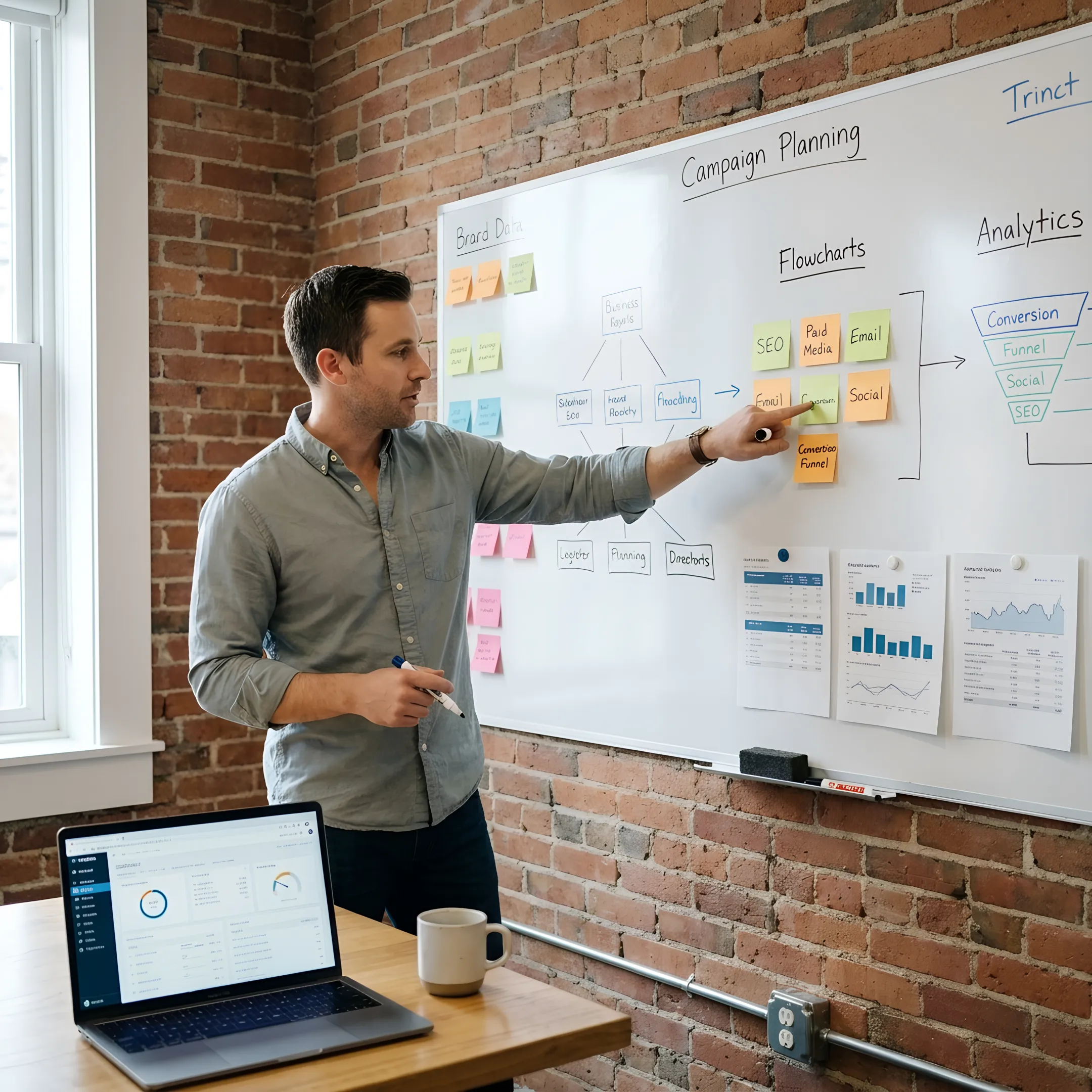Strategist planning a multichannel marketing campaign