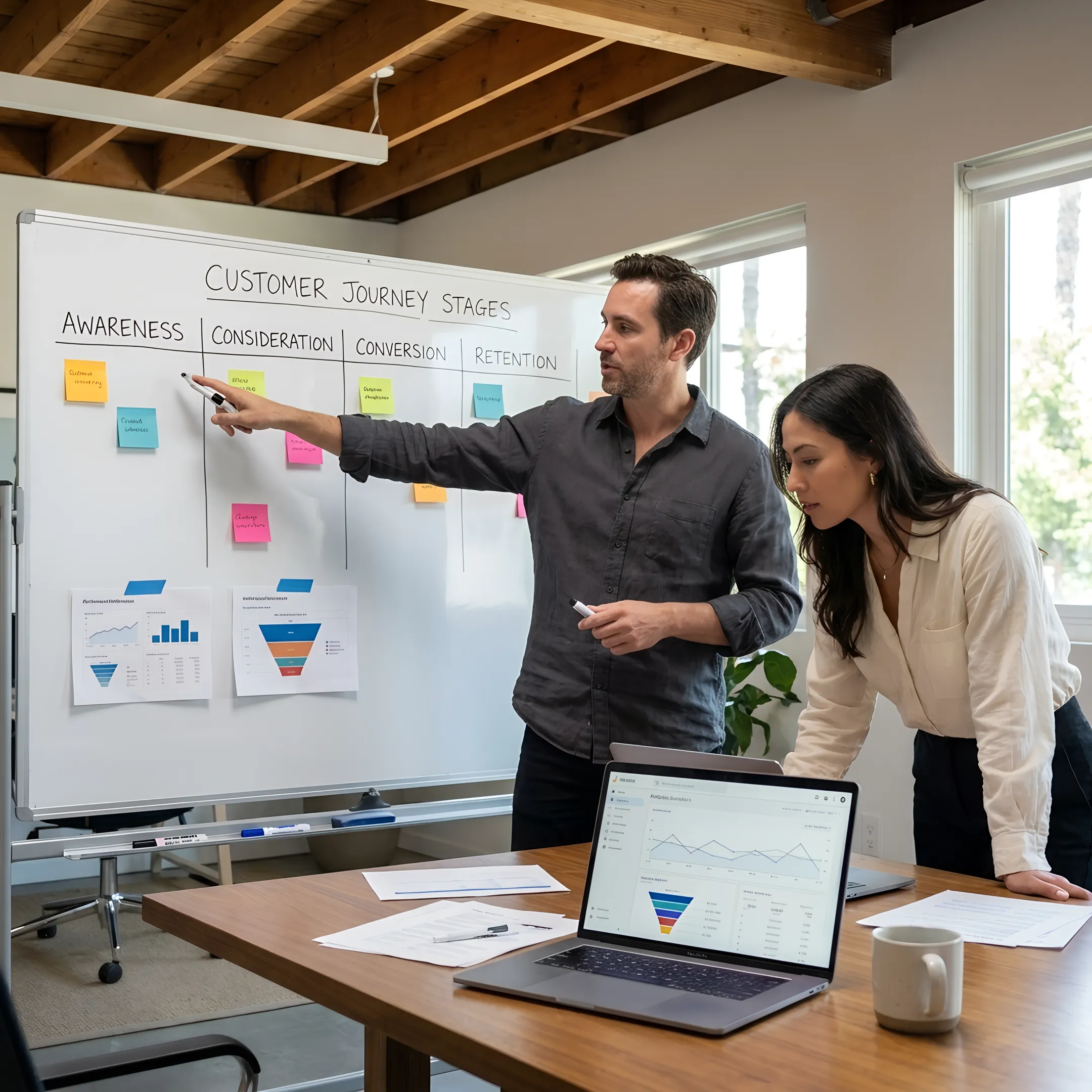 Consultant planning a startup marketing funnel