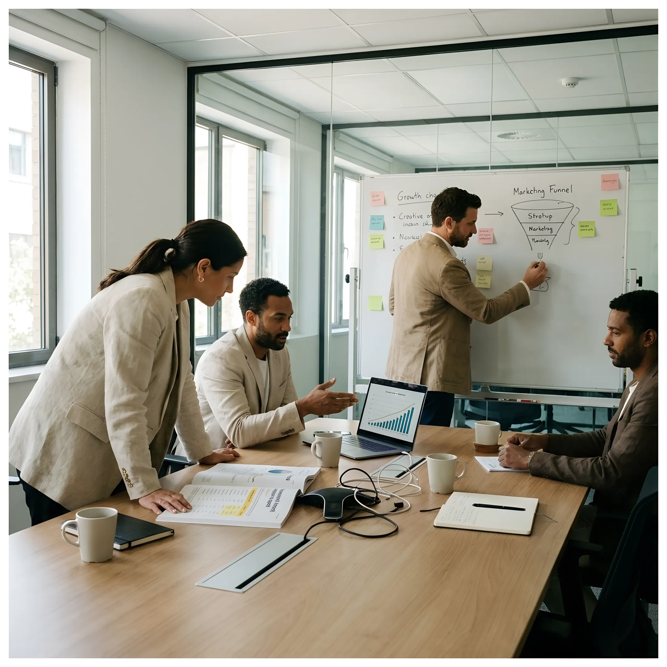 Startup team reviewing a marketing growth plan
