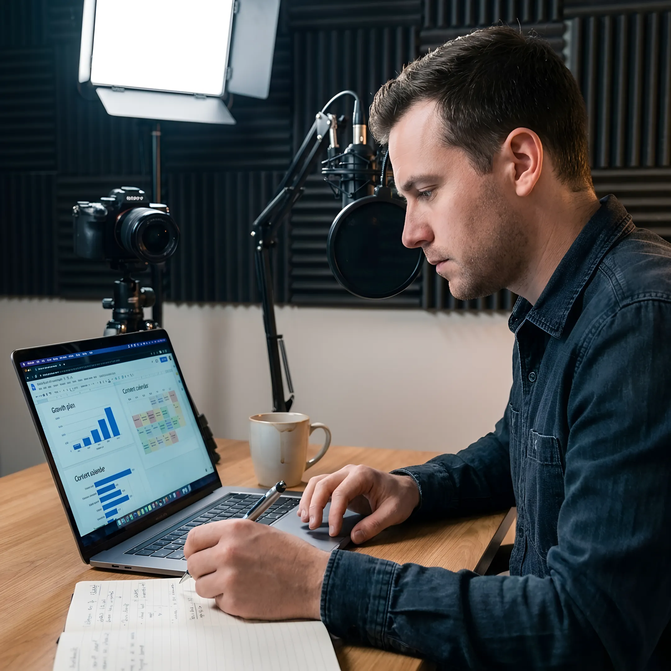 Media consultant reviewing a content strategy with a creator