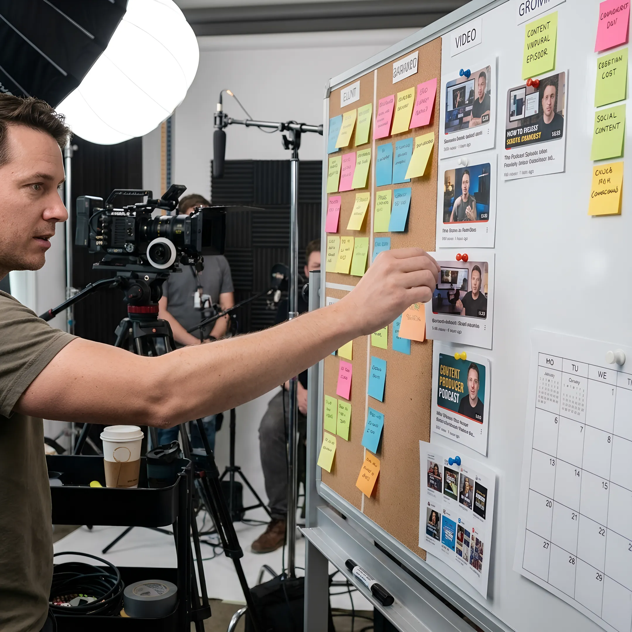 Producer planning a multi-channel content campaign