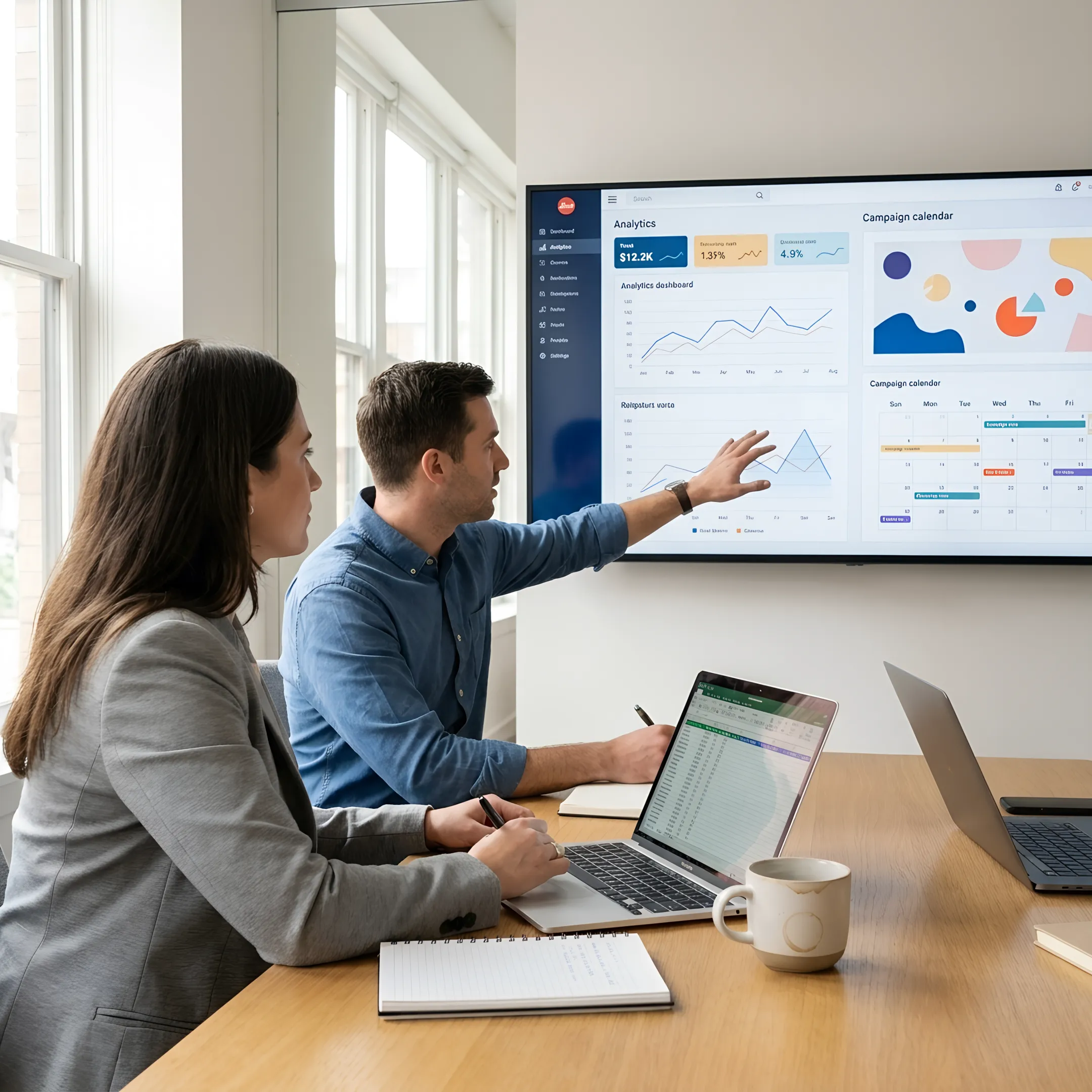 Marketing team reviewing a media plan