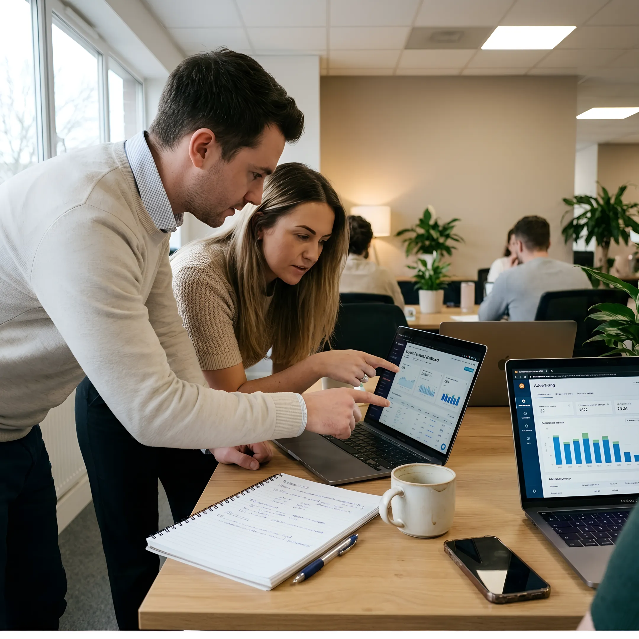 Marketing team reviewing campaign performance