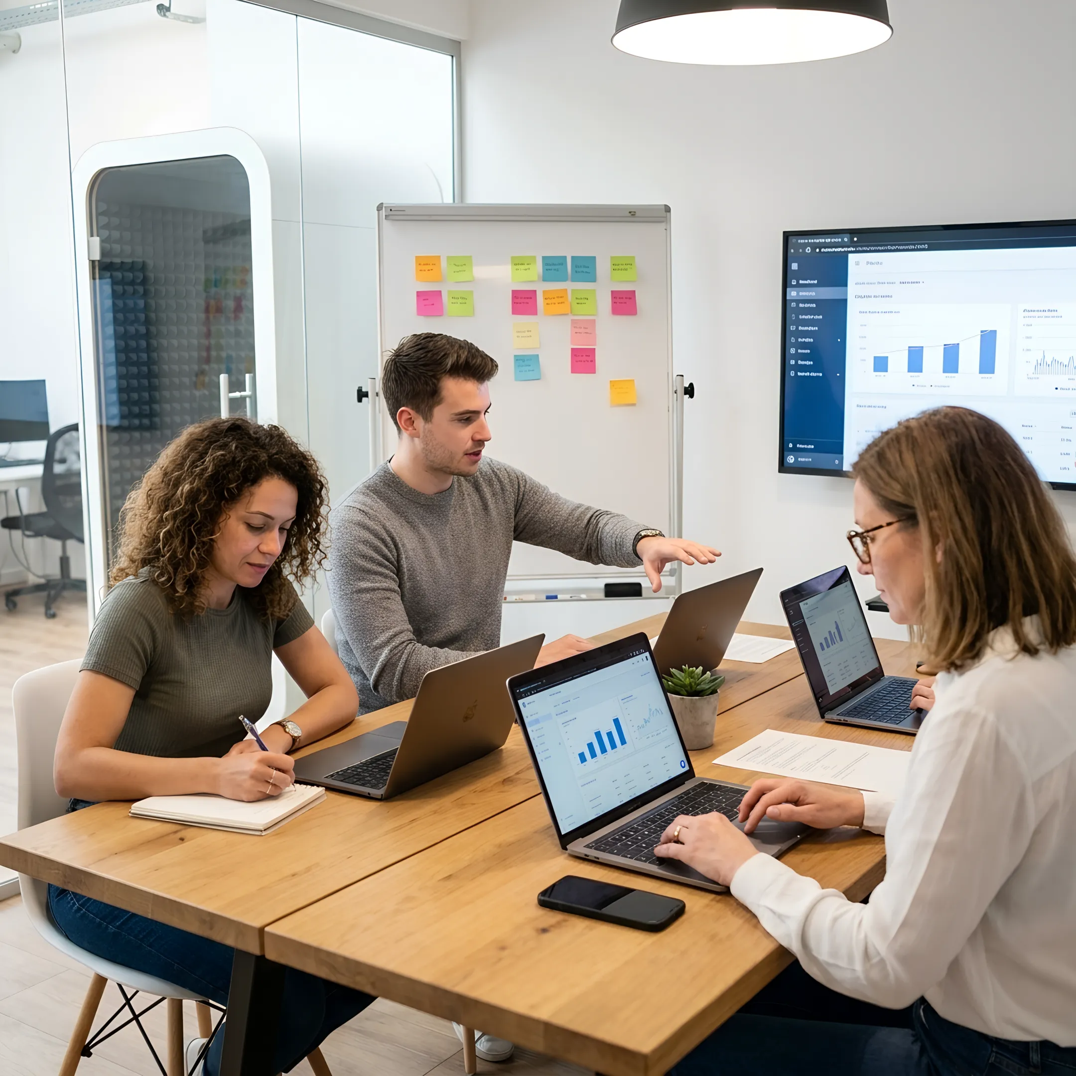 Marketing team reviewing newsletter growth data