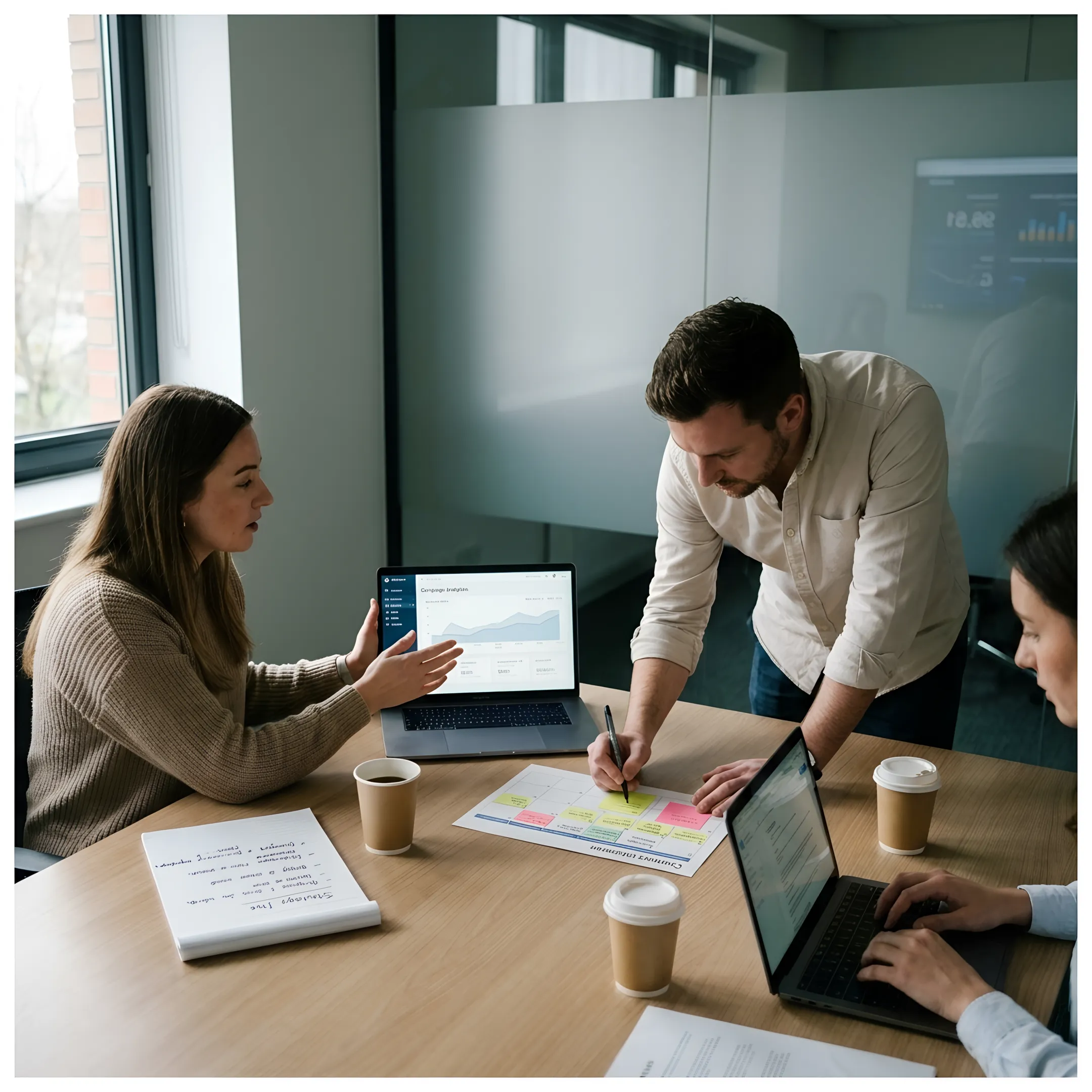 Marketing team reviewing campaign strategy