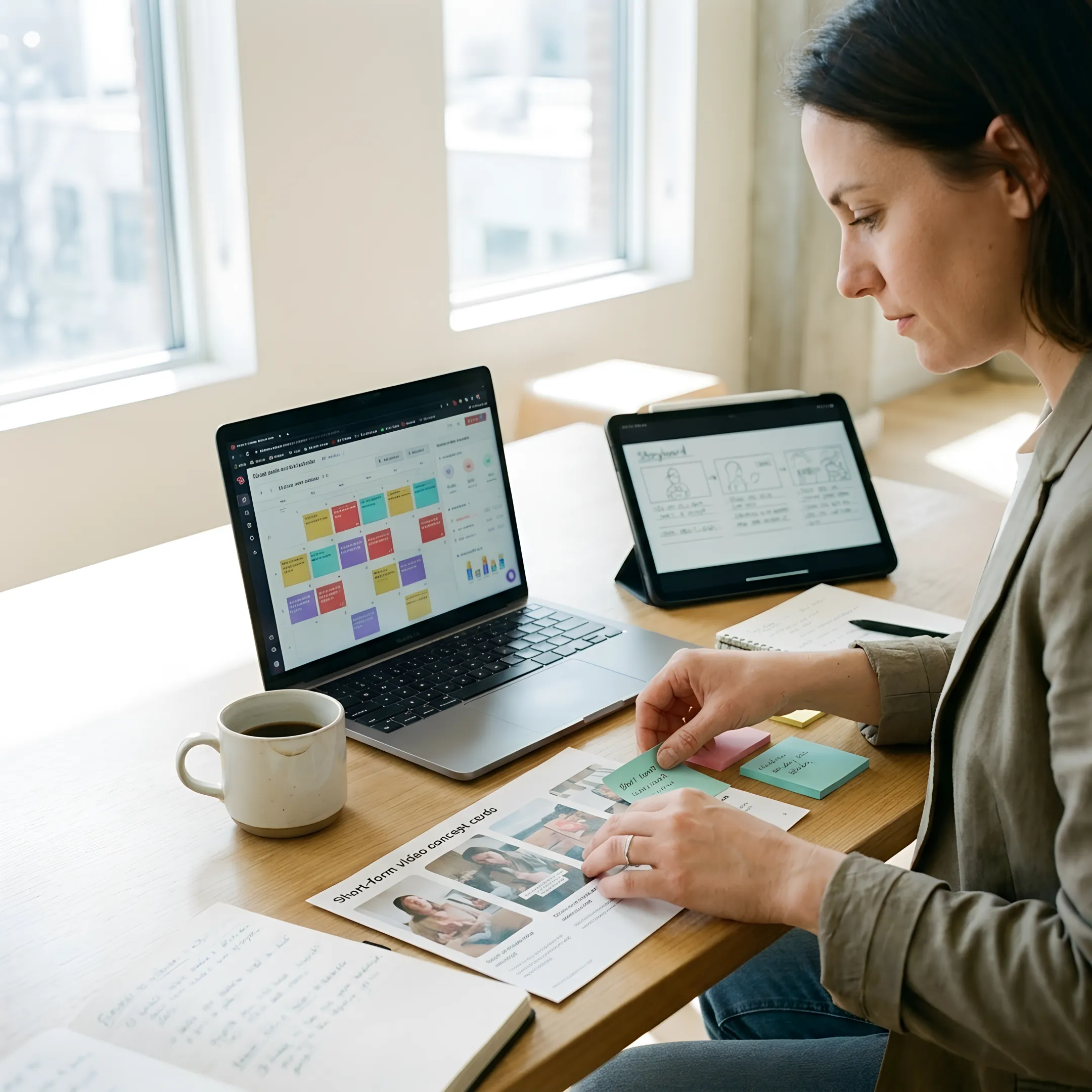 Social media consultant reviewing a content plan