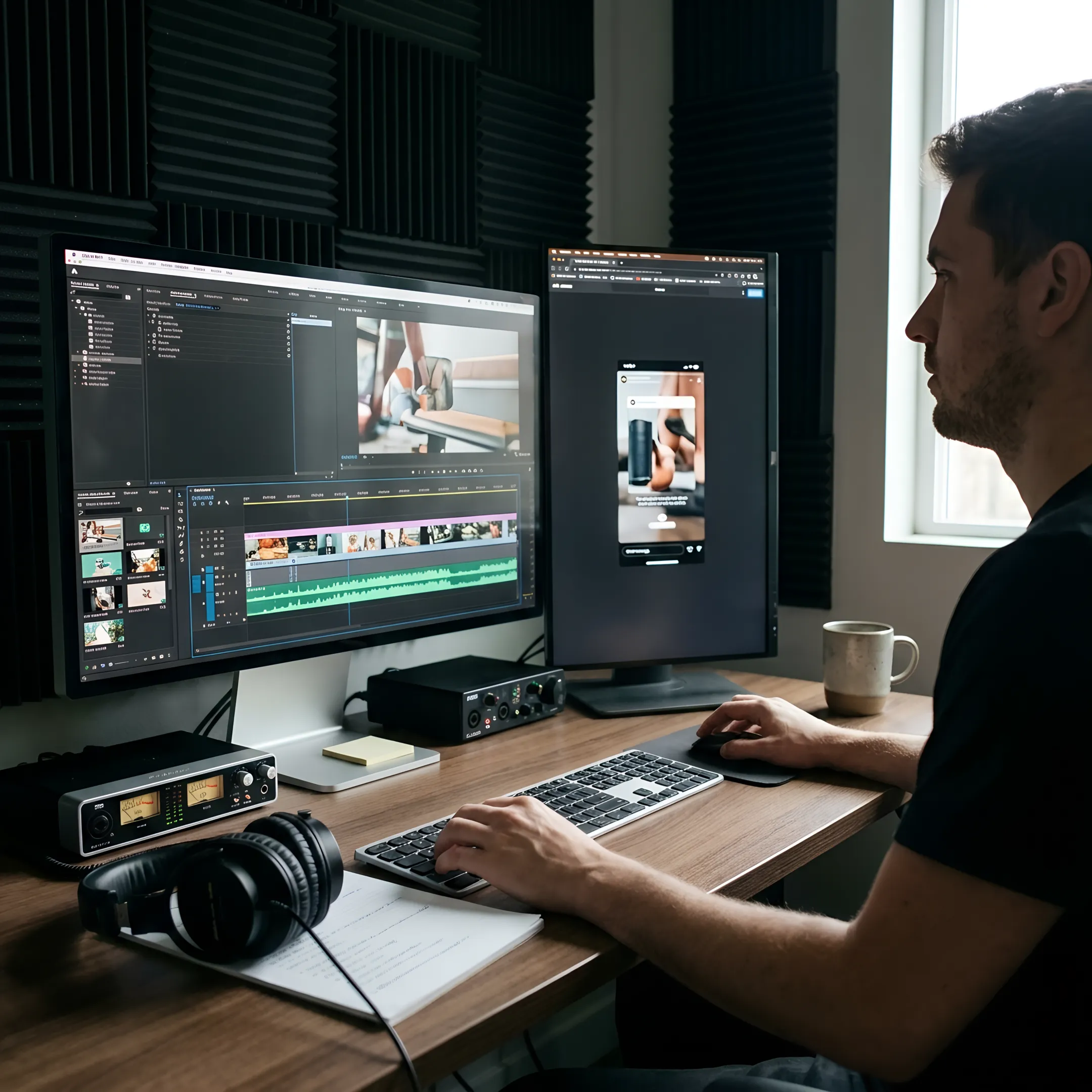 Producer editing branded advertising footage