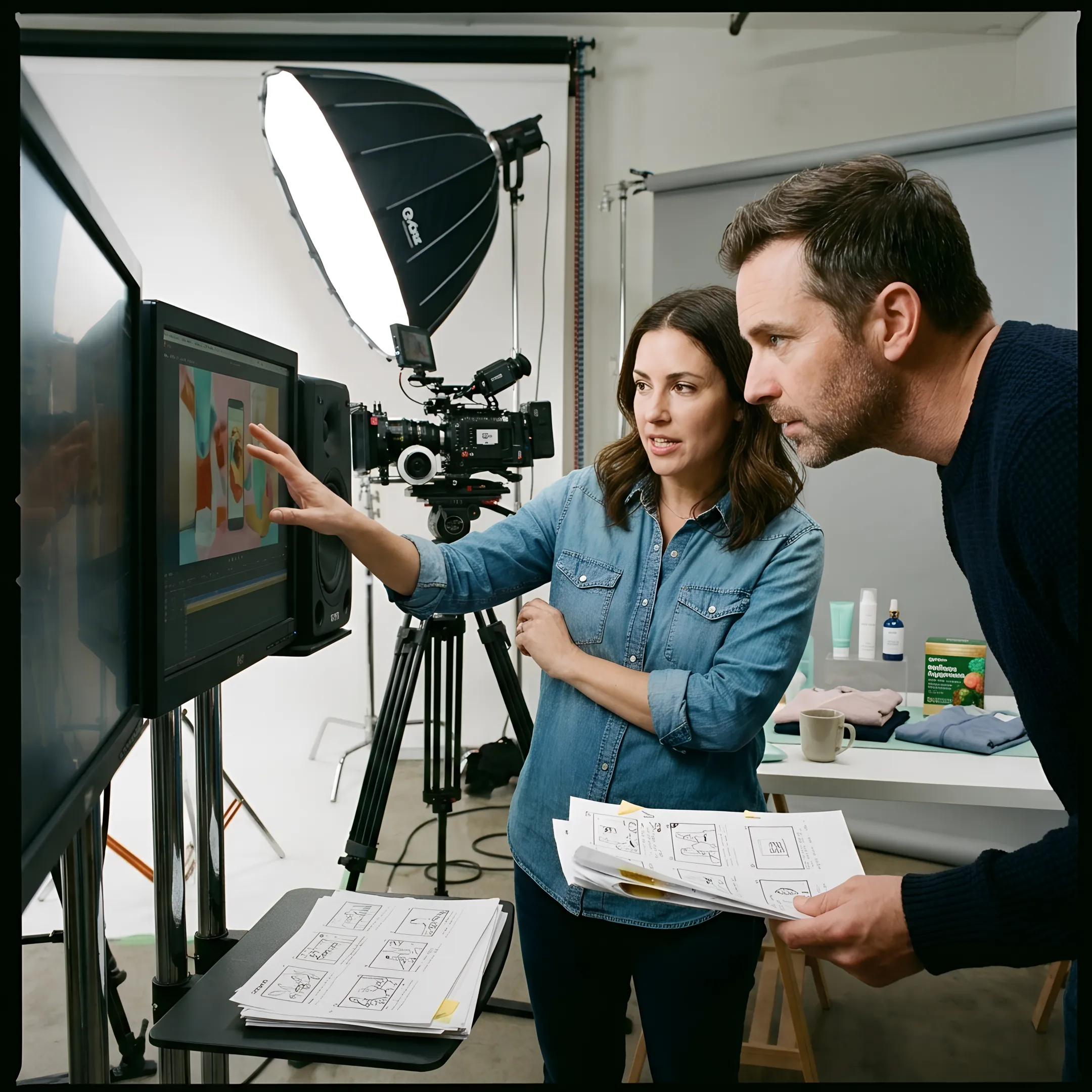 Creative team producing a video advertisement