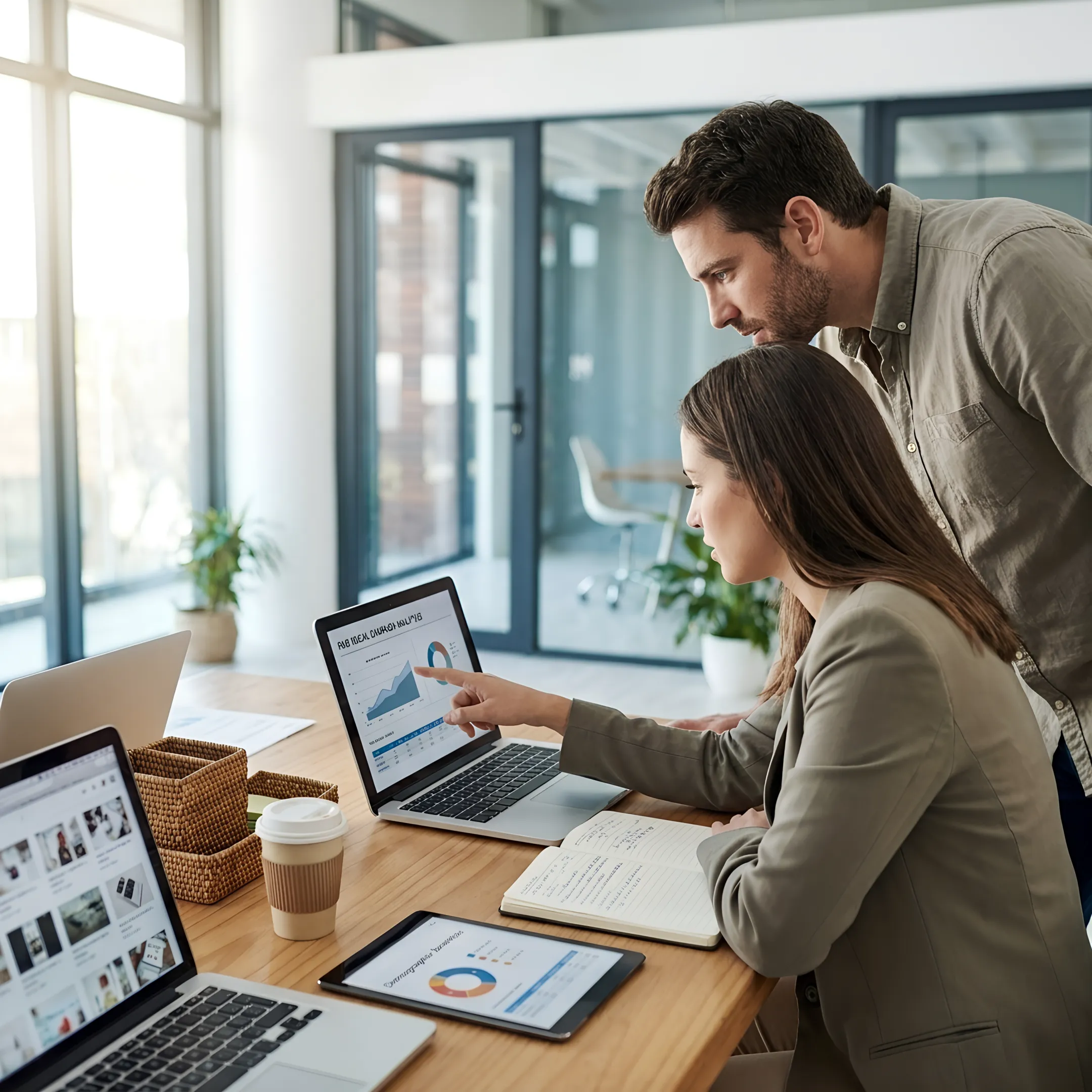 Marketing team reviewing a social media advertising campaign