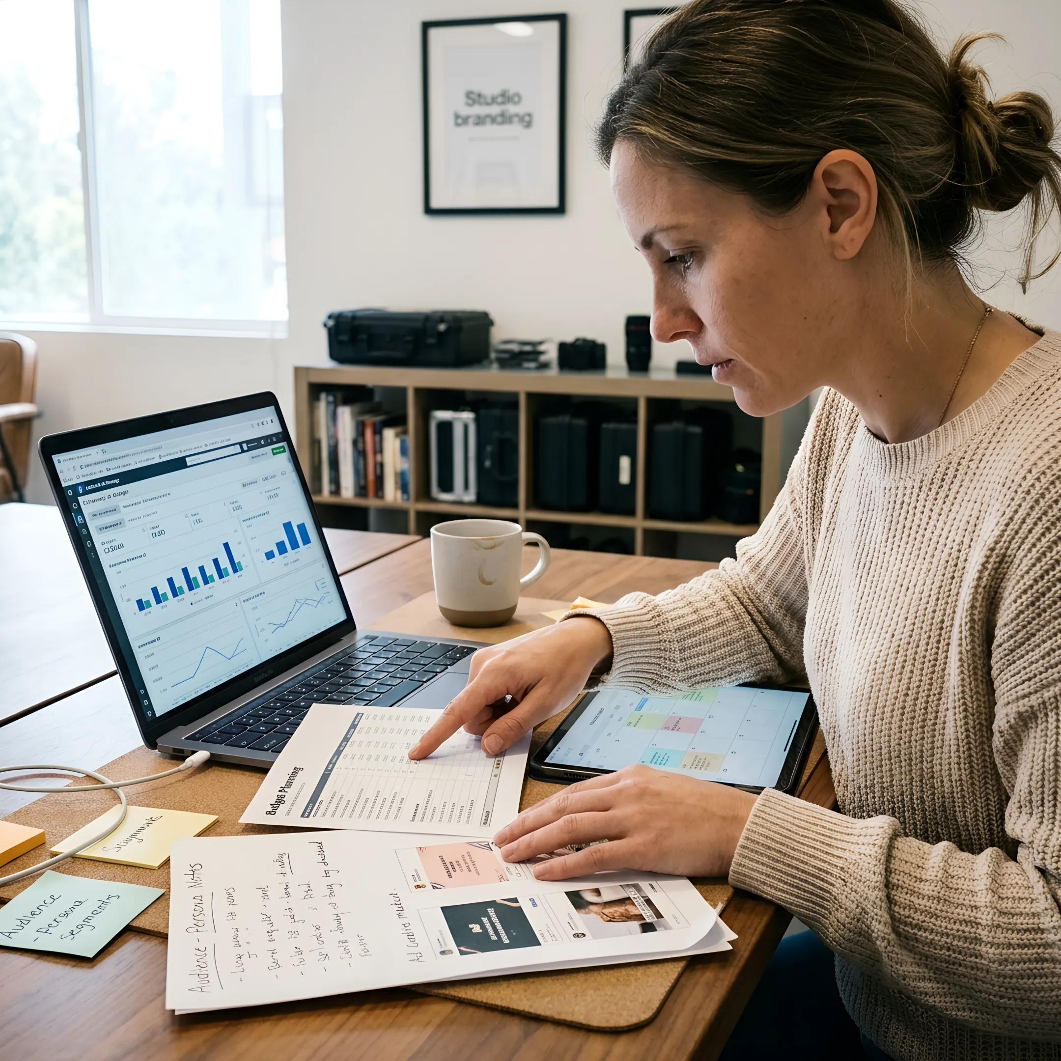 Strategist planning a Facebook advertising campaign